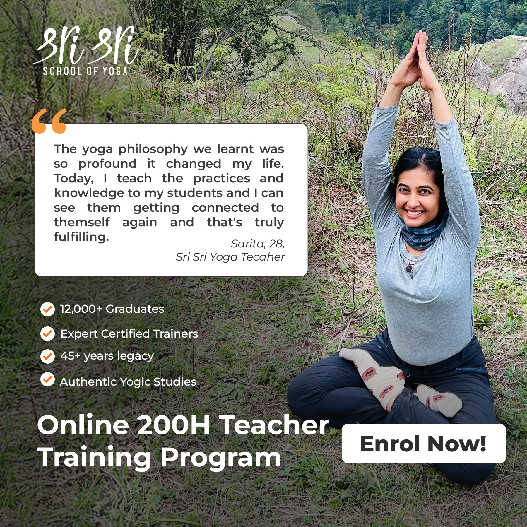 Sri Sri School of Yoga - Yoga Teacher Training Facebook ad