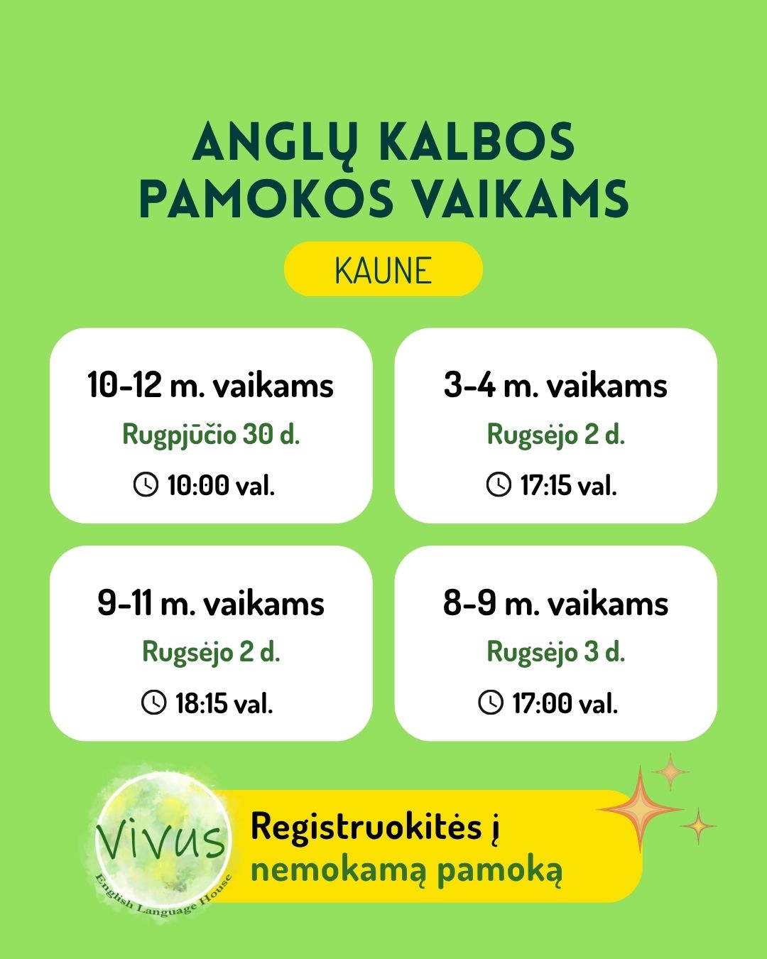 Vivus English Language House Facebook ad: Nemokama pažintinė pamoka_ registracija
