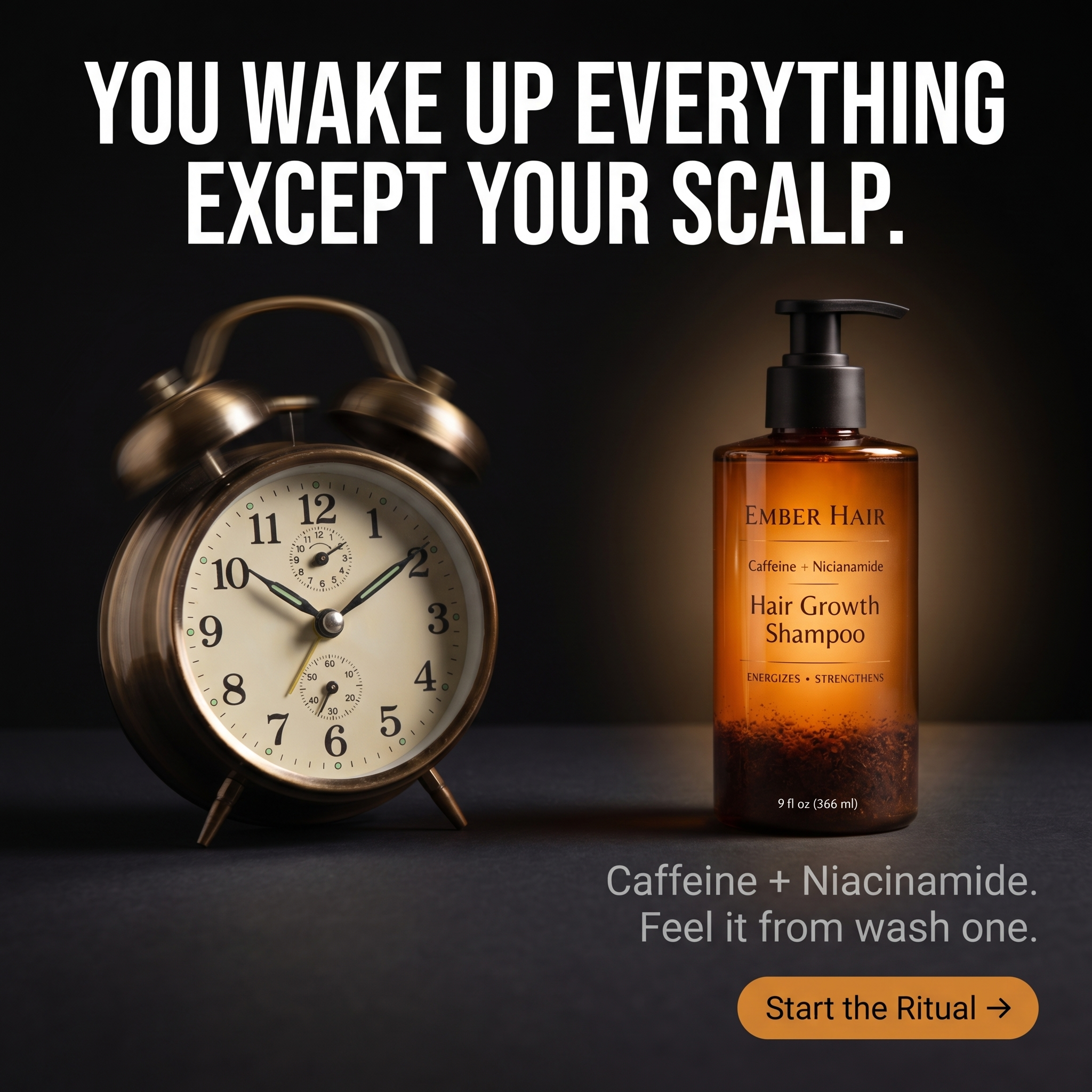Ember Hair Co. Facebook ad: Your morning is missing half its caffeine