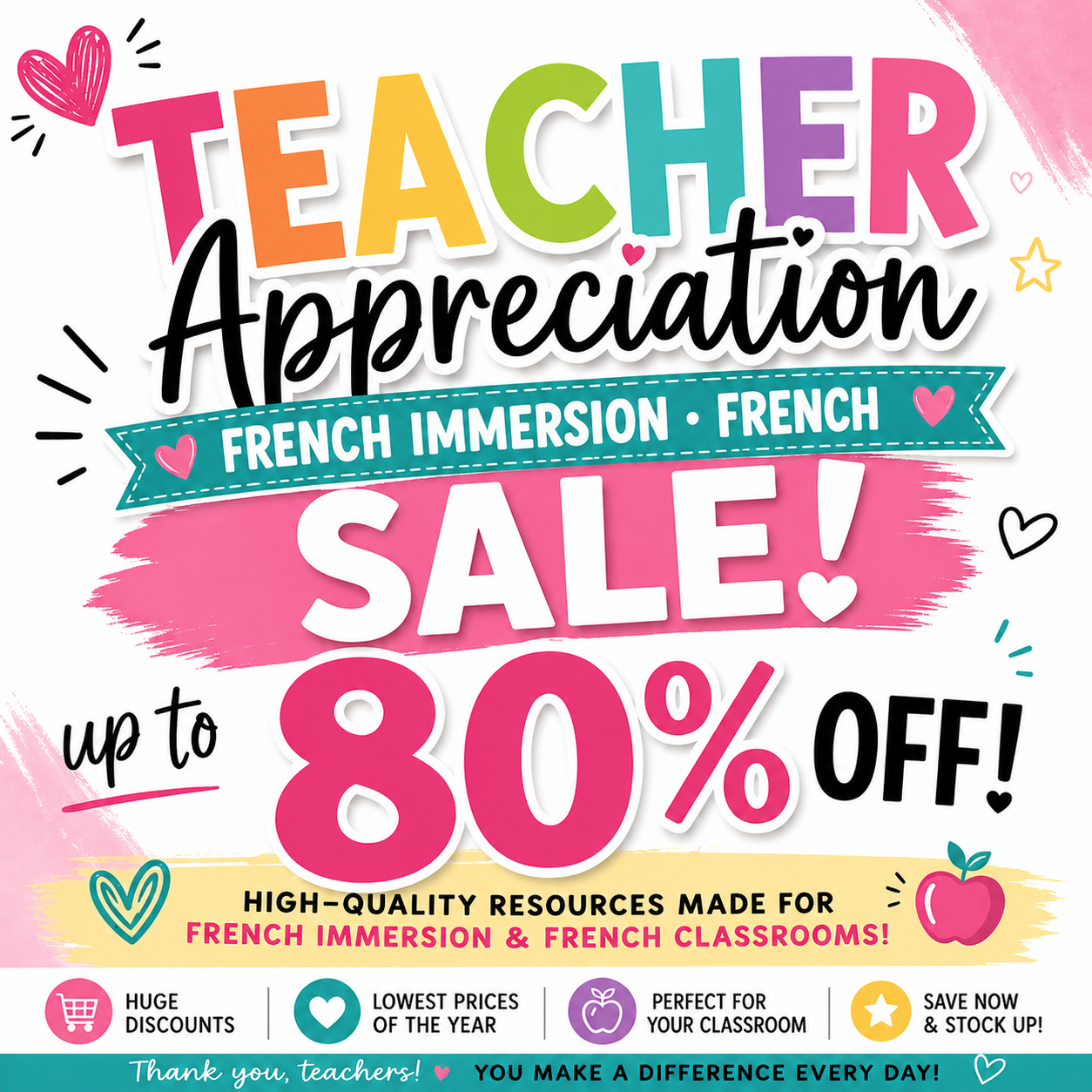 MissfrenchImmersion Facebook ad: Up to 80% Off French Resources
