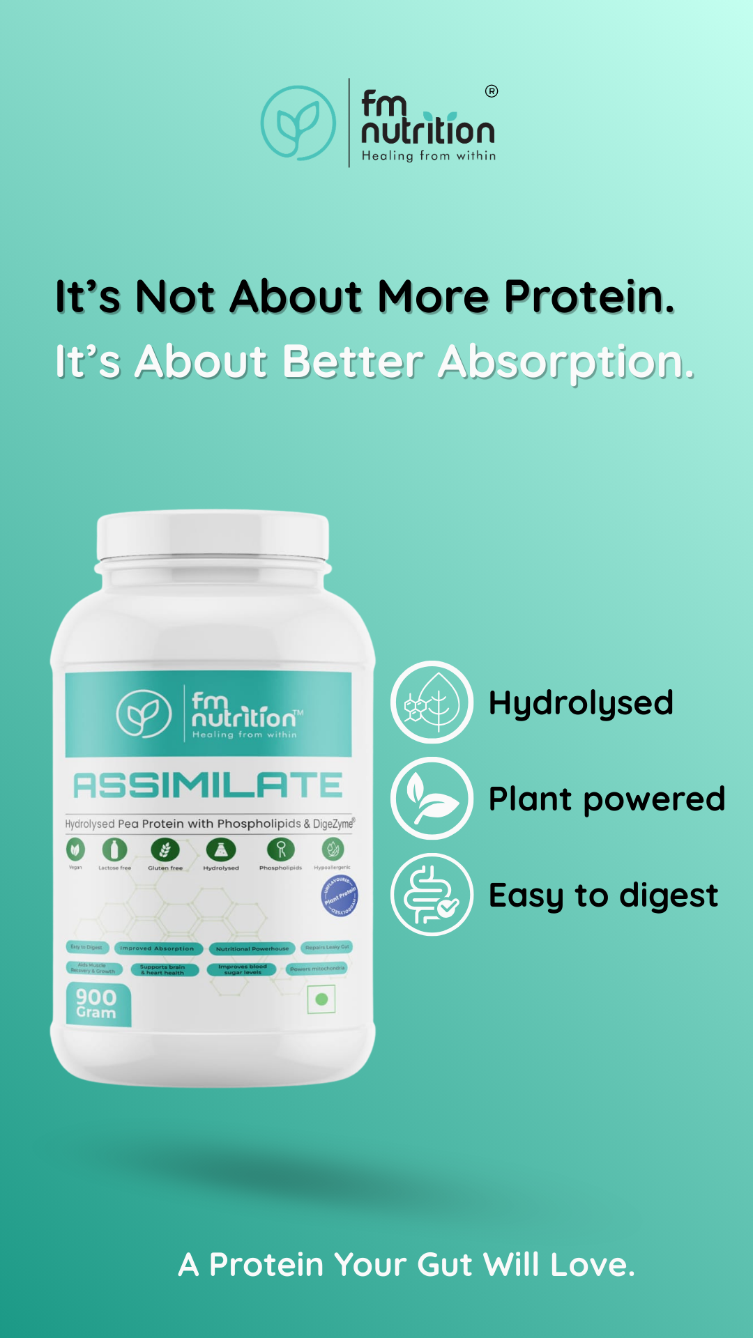 FMNutrition Facebook ad: The Most Digestible Vegan Protein.