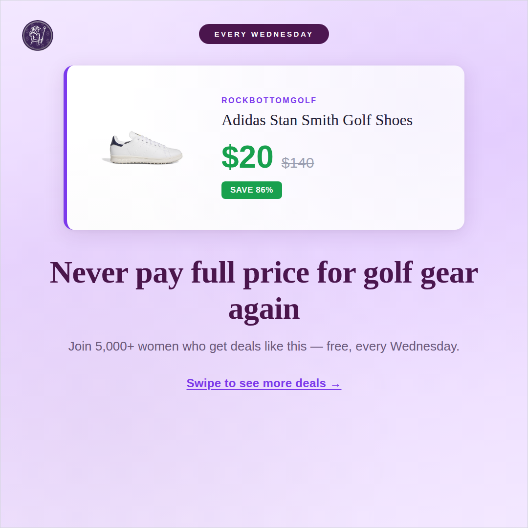 Women Golf Deals Facebook ad: Last Wednesday: Adidas Golf Shoes for $20 (was…