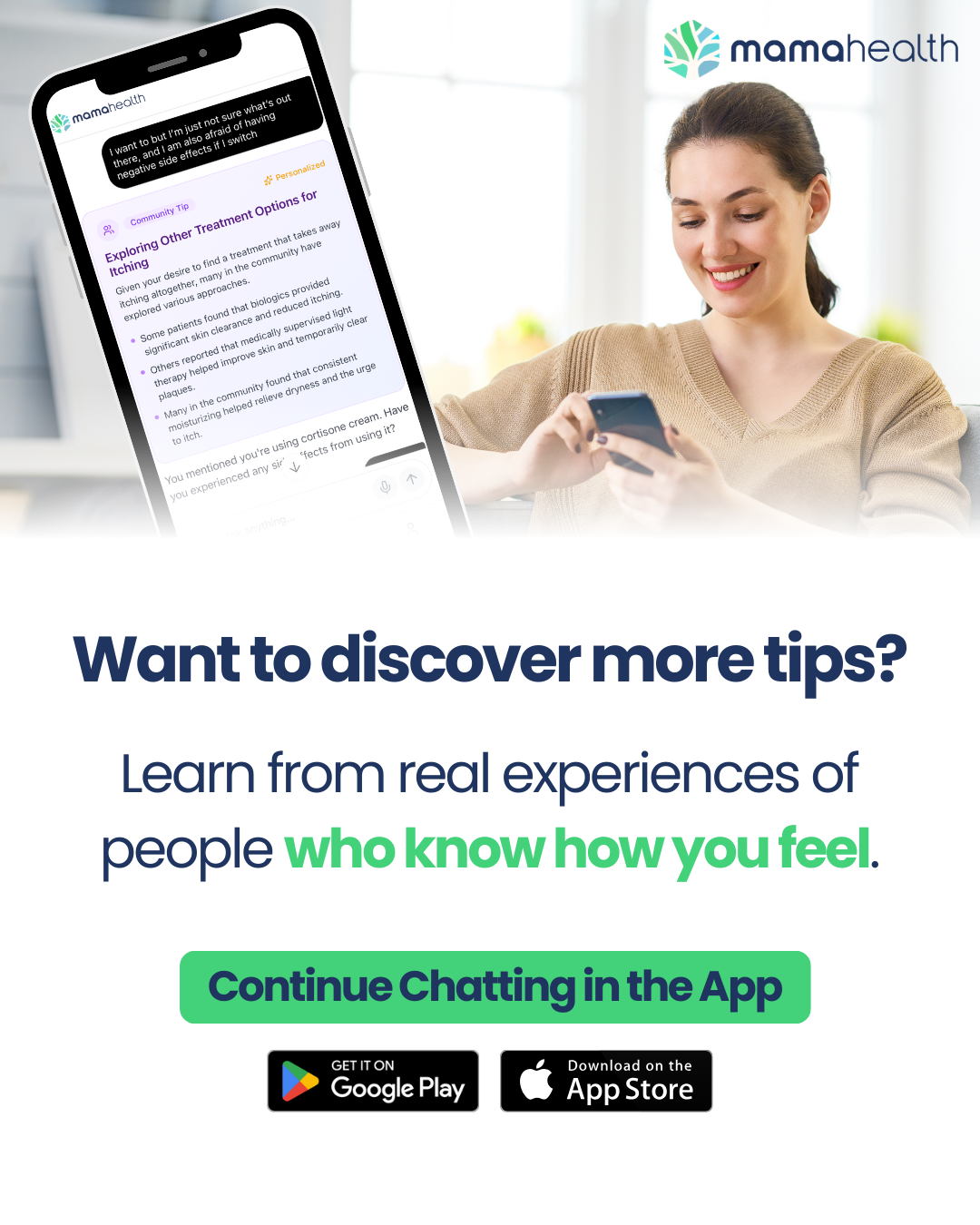mama health Facebook ad: Download now, continue your journey