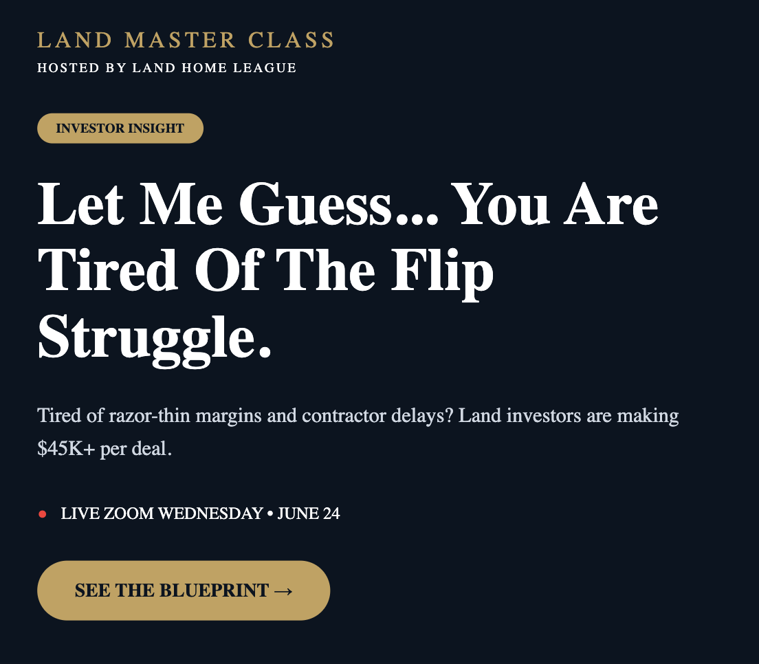 Land Home League Facebook ad: >>Secure Your Spot Now<<