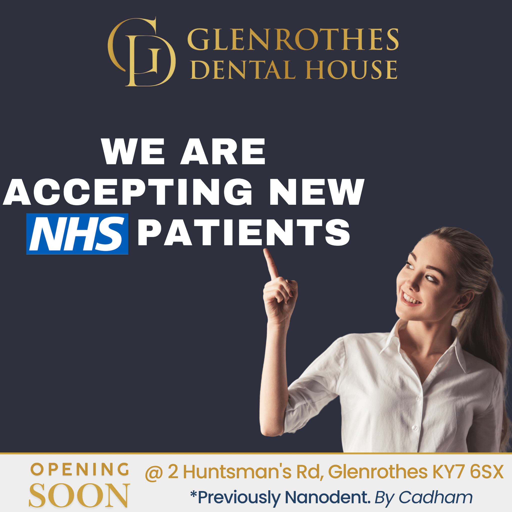 Glenrothes Dental House Facebook ad: Accepting New NHS Patients in Fife! Claim your spot now.