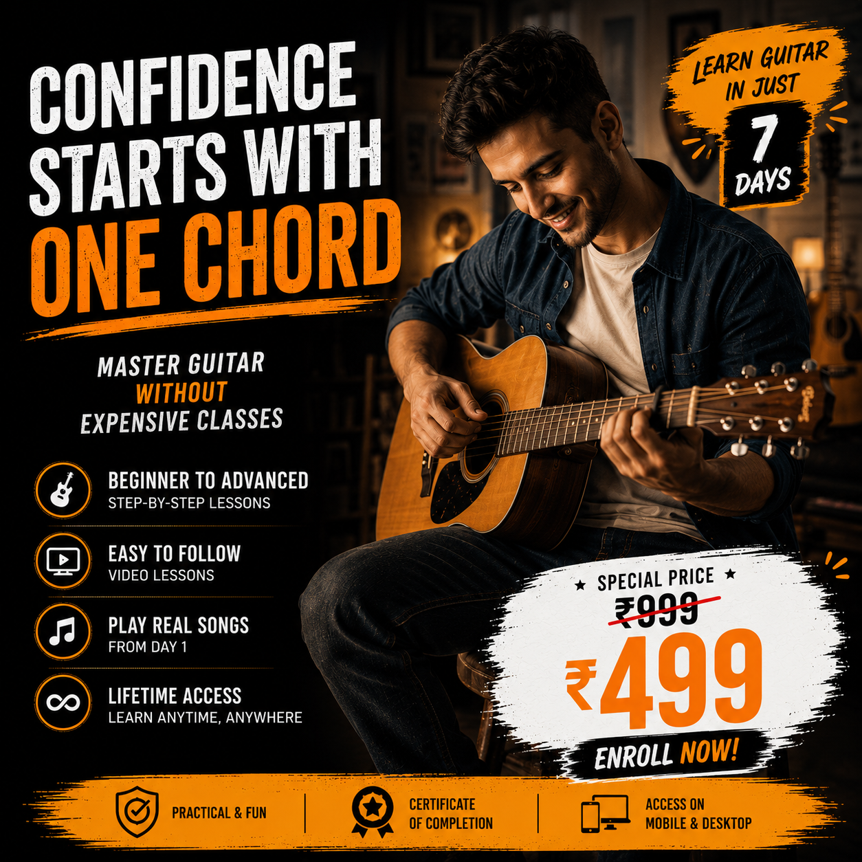 Triplet Guitar Lessons Facebook ad: Start your Guitar Playing Journey Today
