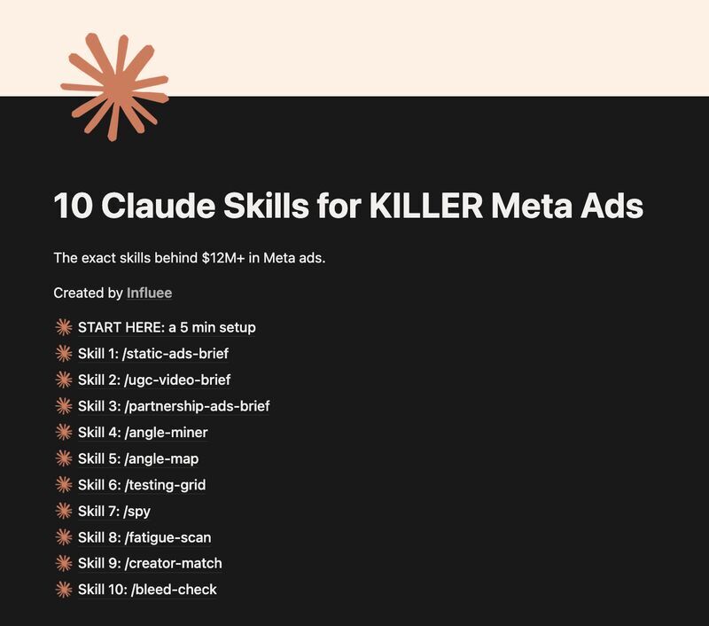 Influee Facebook ad: Get The Meta Ads Claude Skills For Free