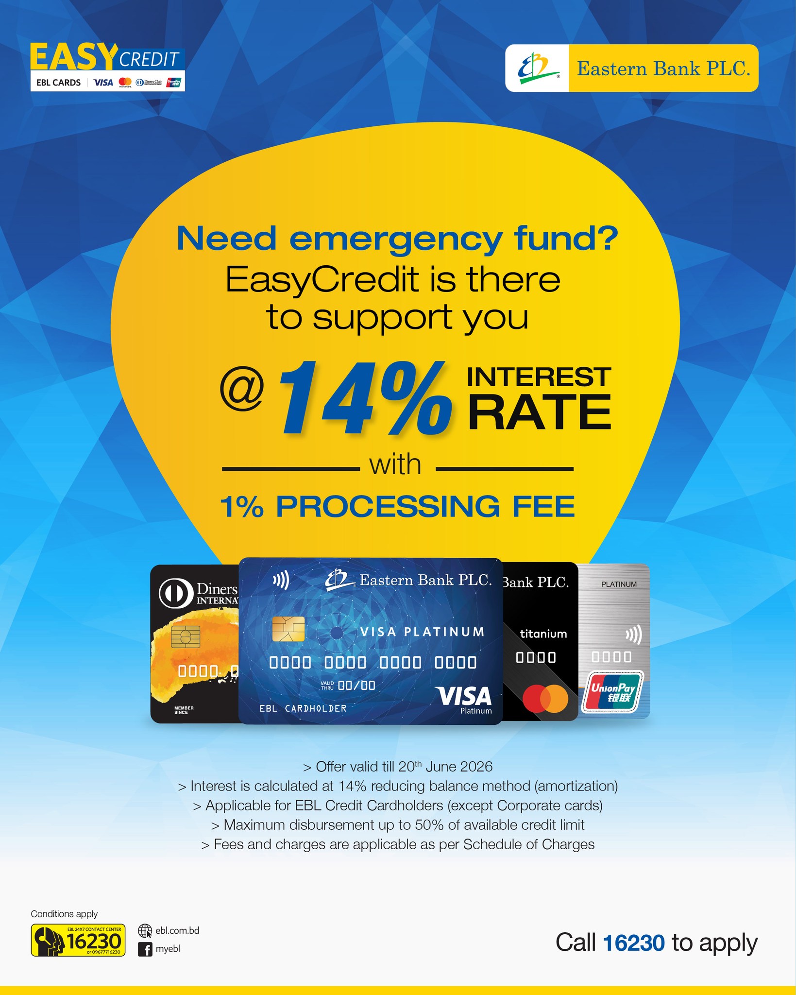 Eastern Bank PLC. Facebook ad: Need emergency fund?