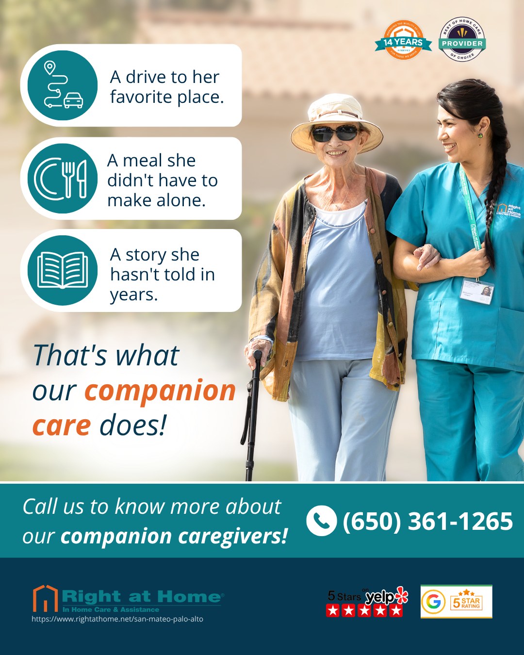 Right at Home - Peninsula Facebook ad: Companion Care | Homemaking Services | Palo Alto, CA |…