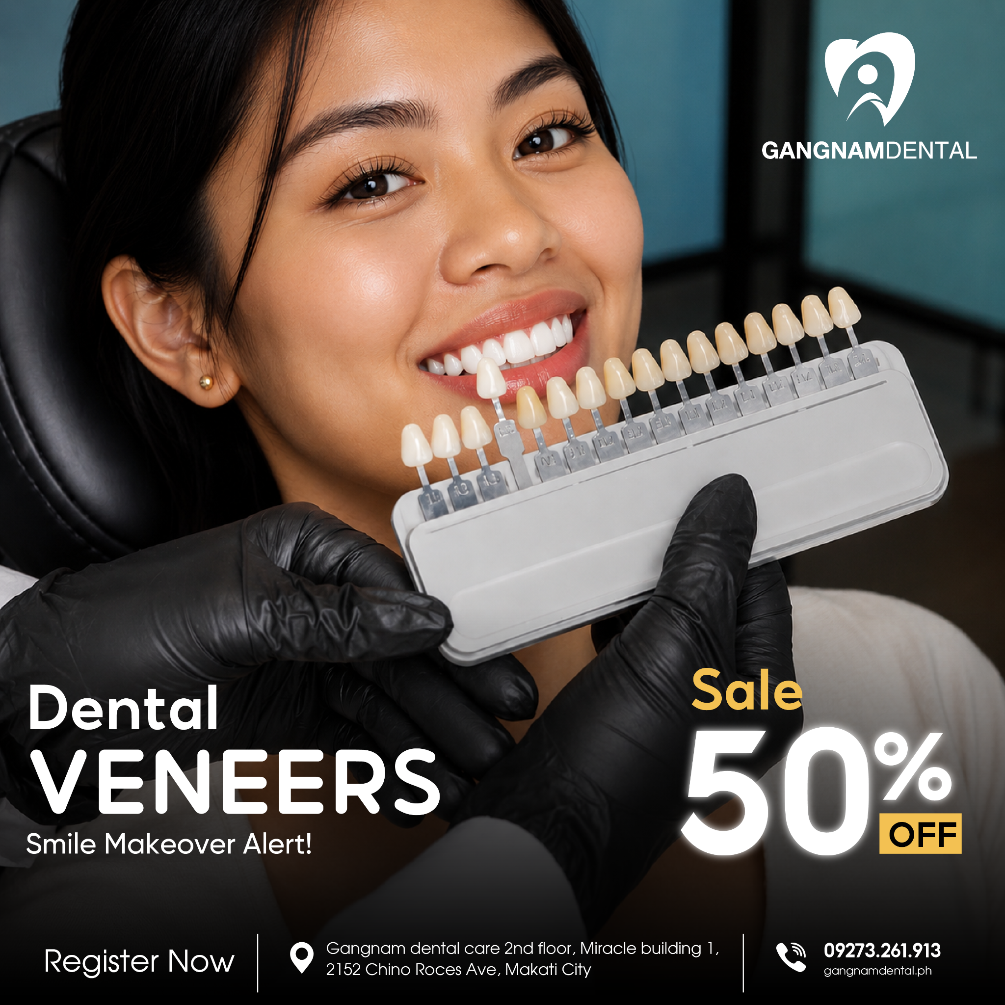 Gangnam International Dental Clinic Facebook ad: Online doctor, free consultation via text message.
