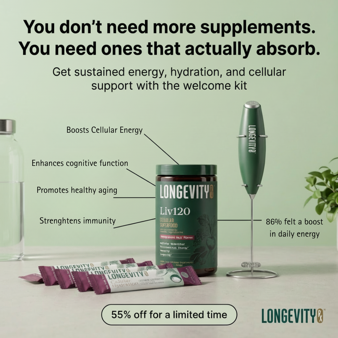 Longevityrxofficial Facebook ad: Get the Welcome Kit: 55% Off Now