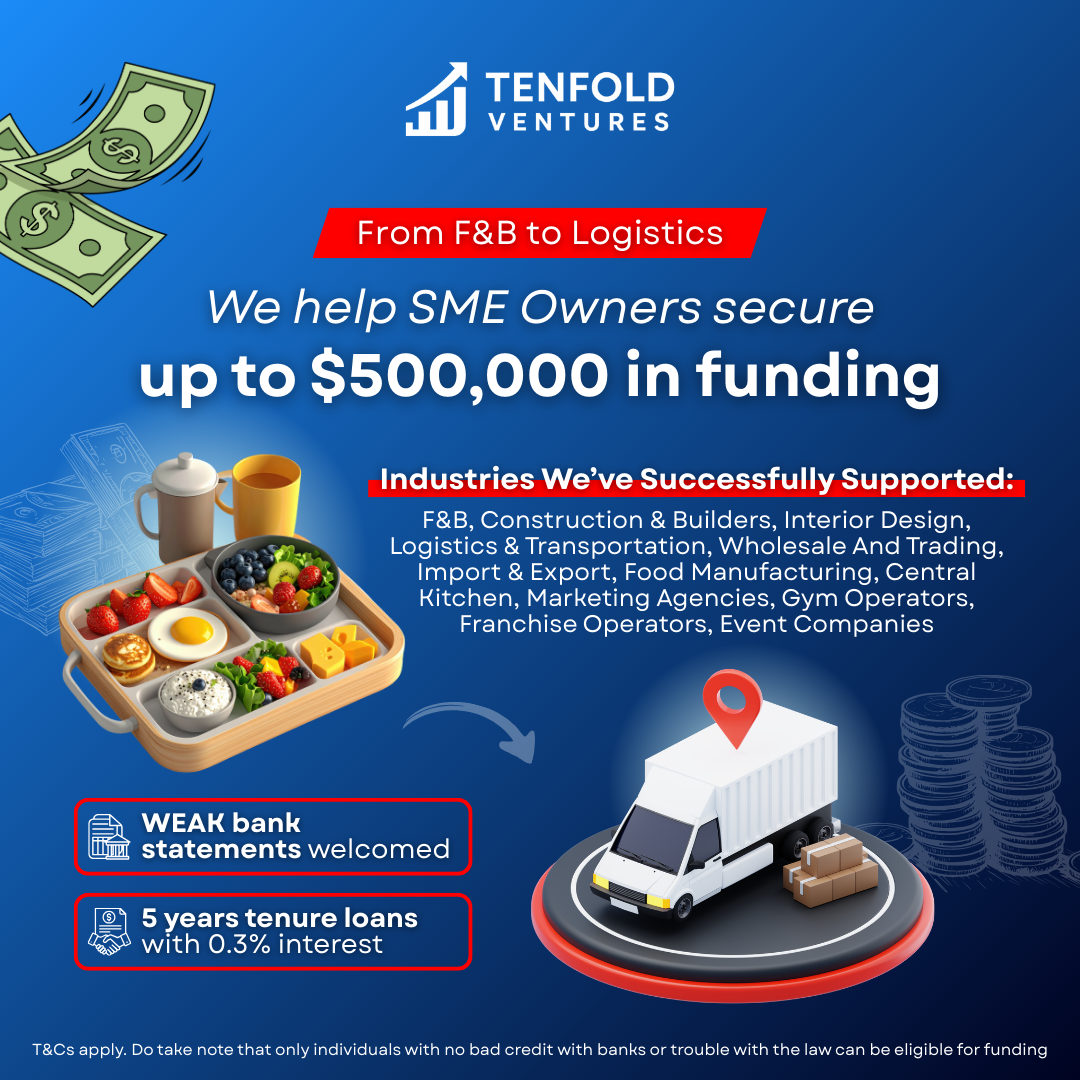 Tenfold Ventures Facebook ad: Supporting SMEs with up to $500,000 funding!