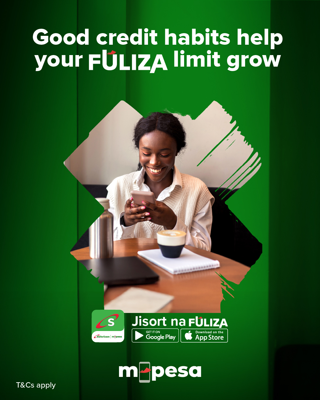 Safaricom PLC Facebook ad: Good credit habits help your Fuliza Limit grow.