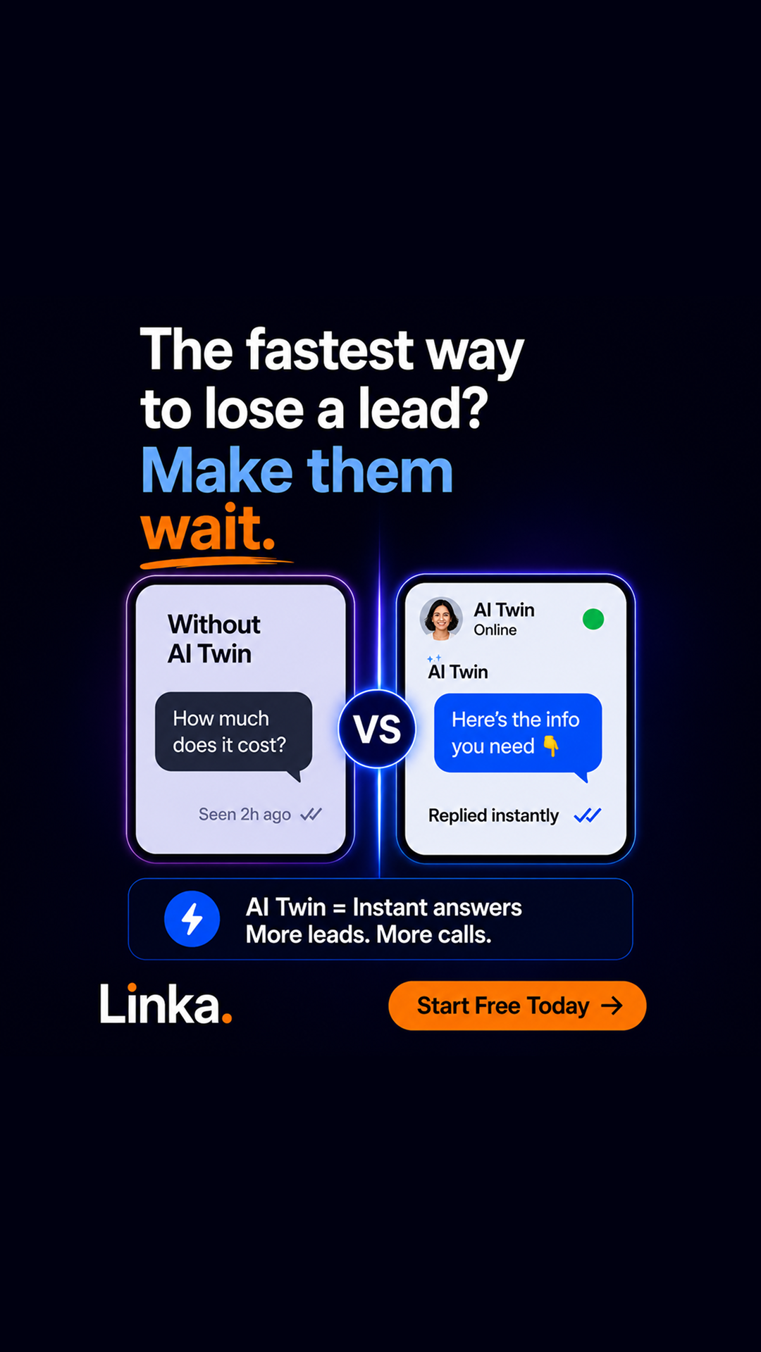 Linka Facebook ad: Instant Answers. More Calls.