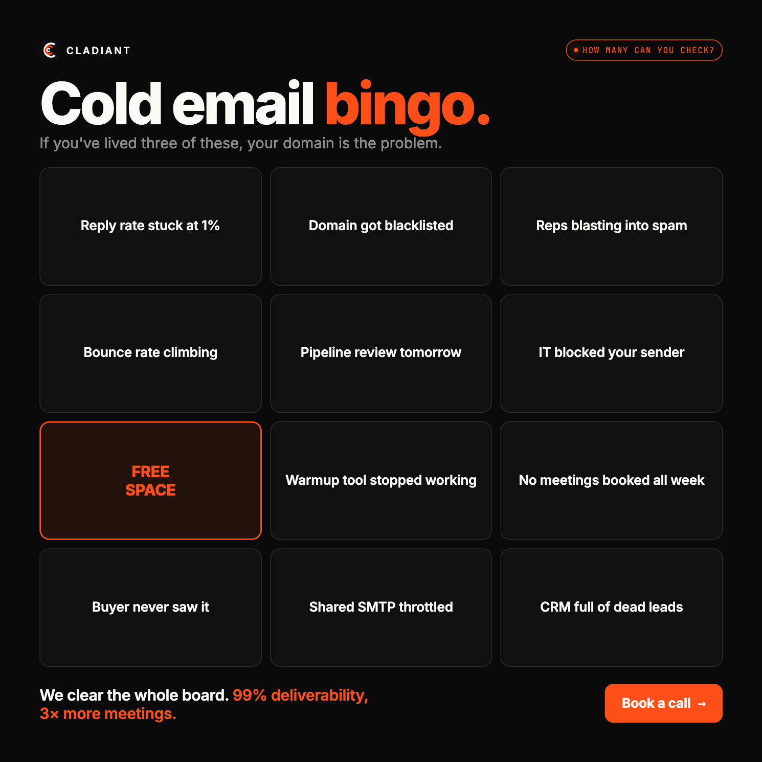 Cladiant Facebook ad: Cold email bingo