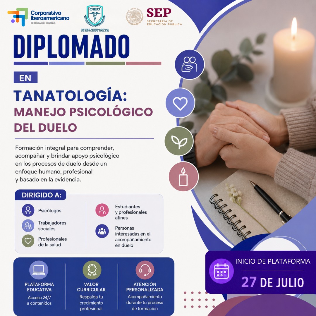 Centro Internacional de Estudios Online CIEO Facebook ad: El acompañamiento del duelo requiere sensibilidad…