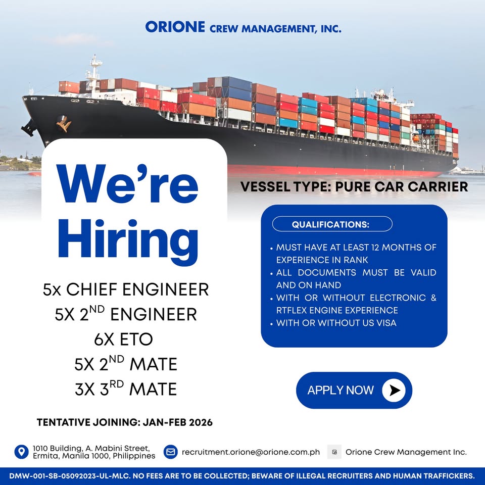 Orione Crew Management Inc. Facebook ad: Please contact our Recruitment Personnel