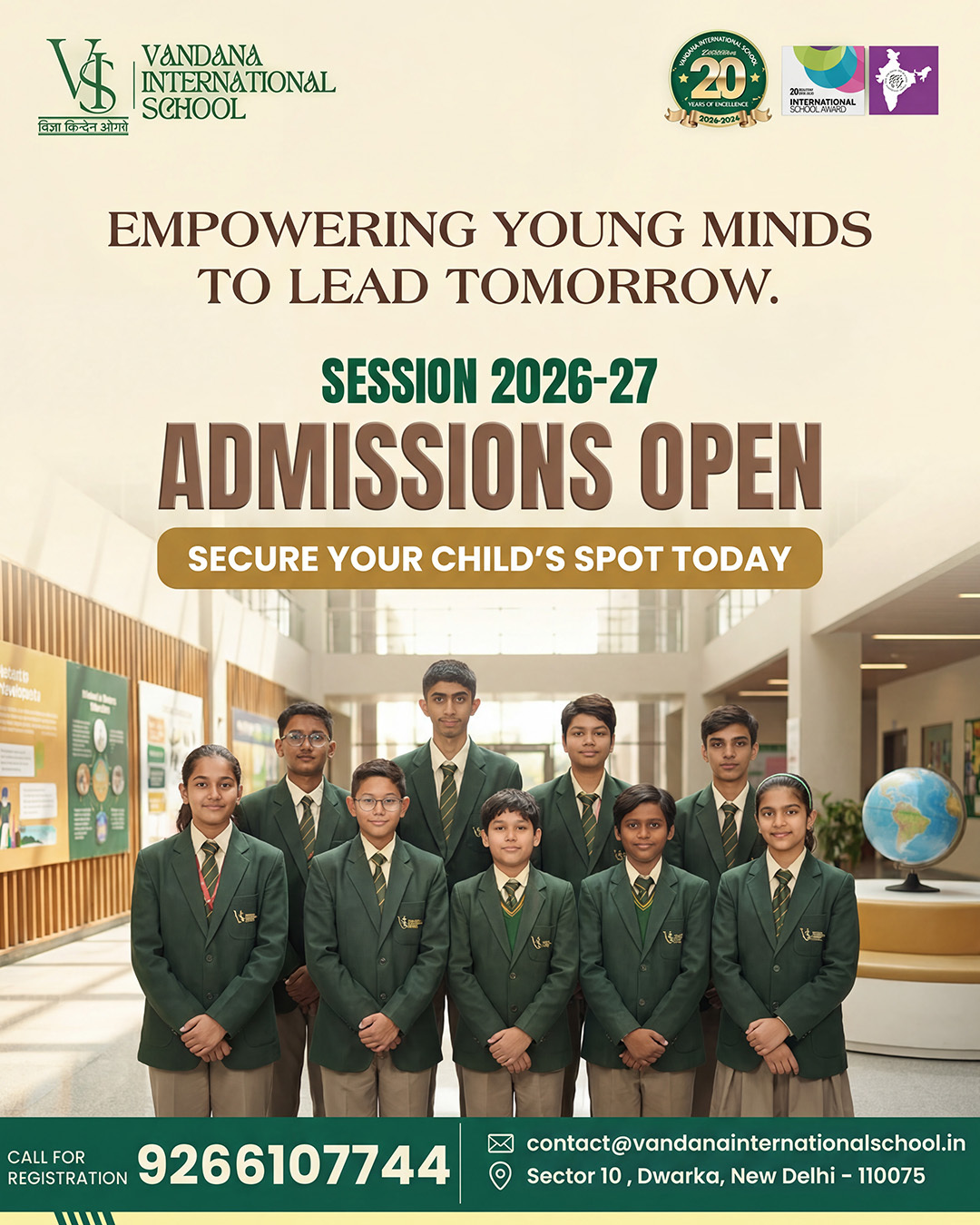 Vandana International School Facebook ad: Strong Minds. Strong Values. Strong Futures.