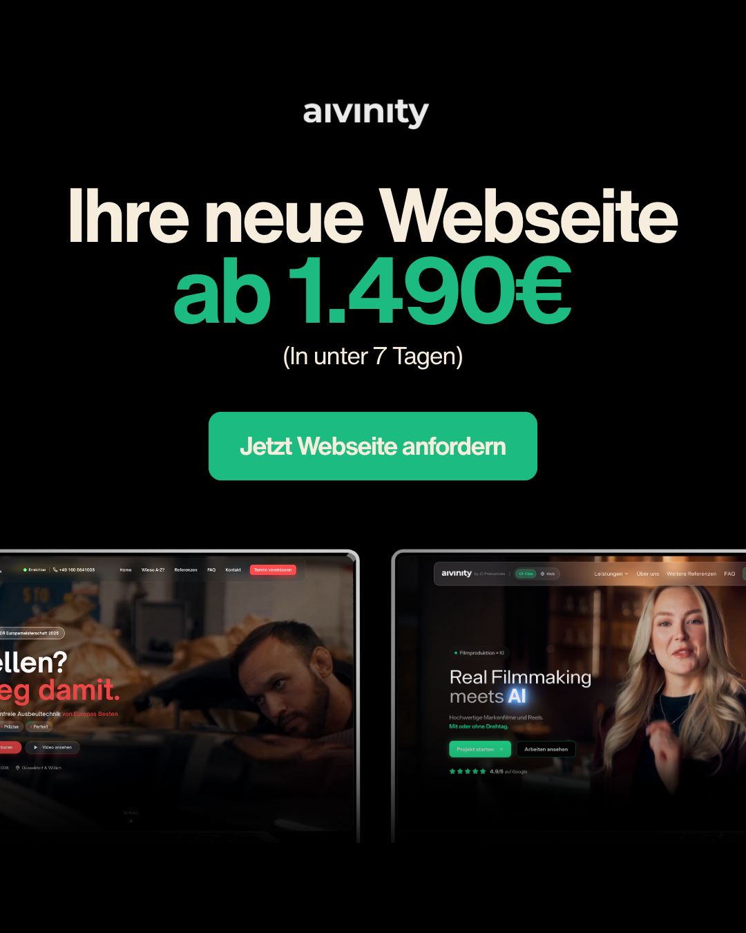 Aivinity Facebook ad: Premium Webdesign: in 7 Tagen fertig. ab 1.490€ - jetzt…