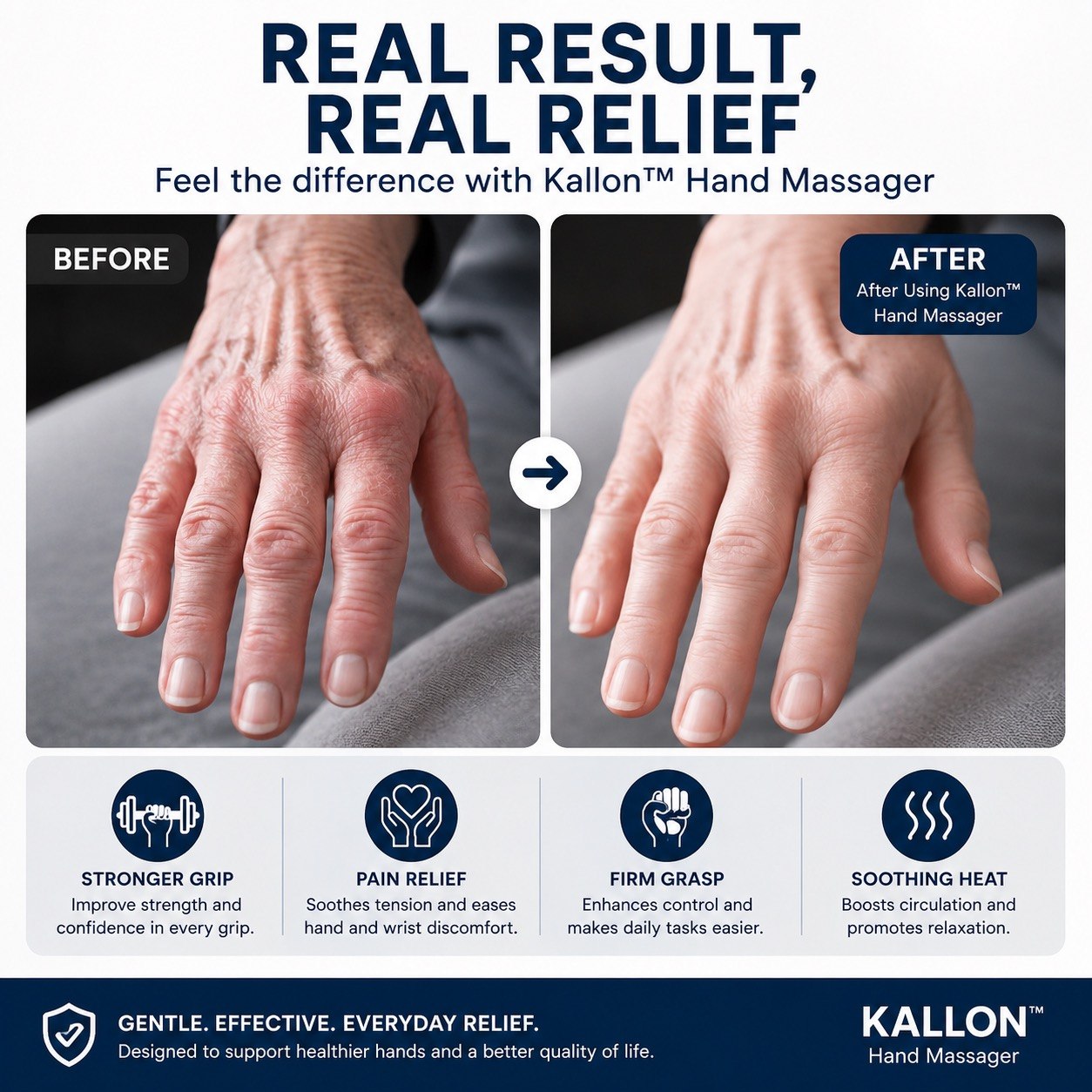 Kallon Facebook ad: Stop the Ache. Restore Your Grip.