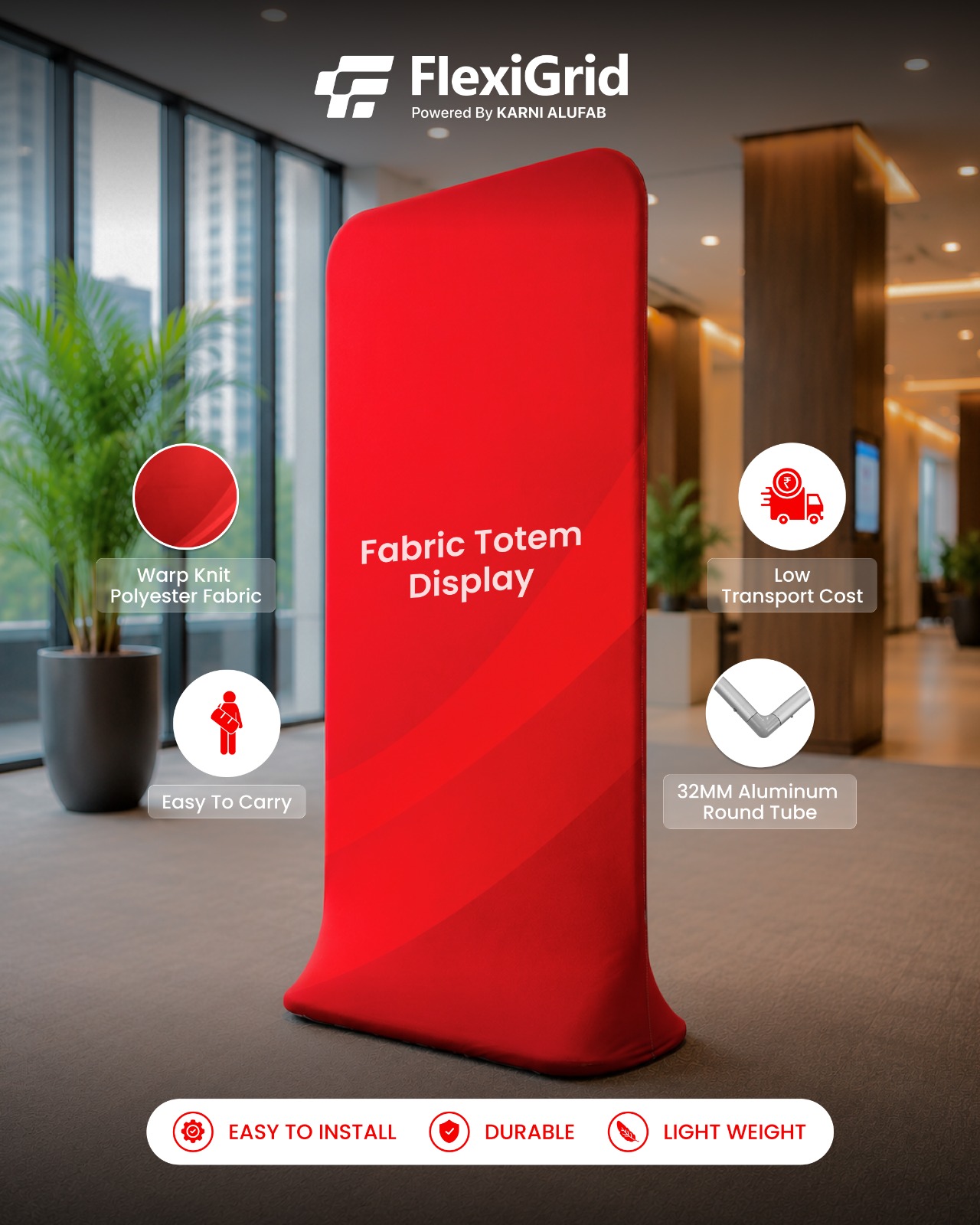 Karni Signage Solutions Facebook ad: Premium Fabric Totem Displays