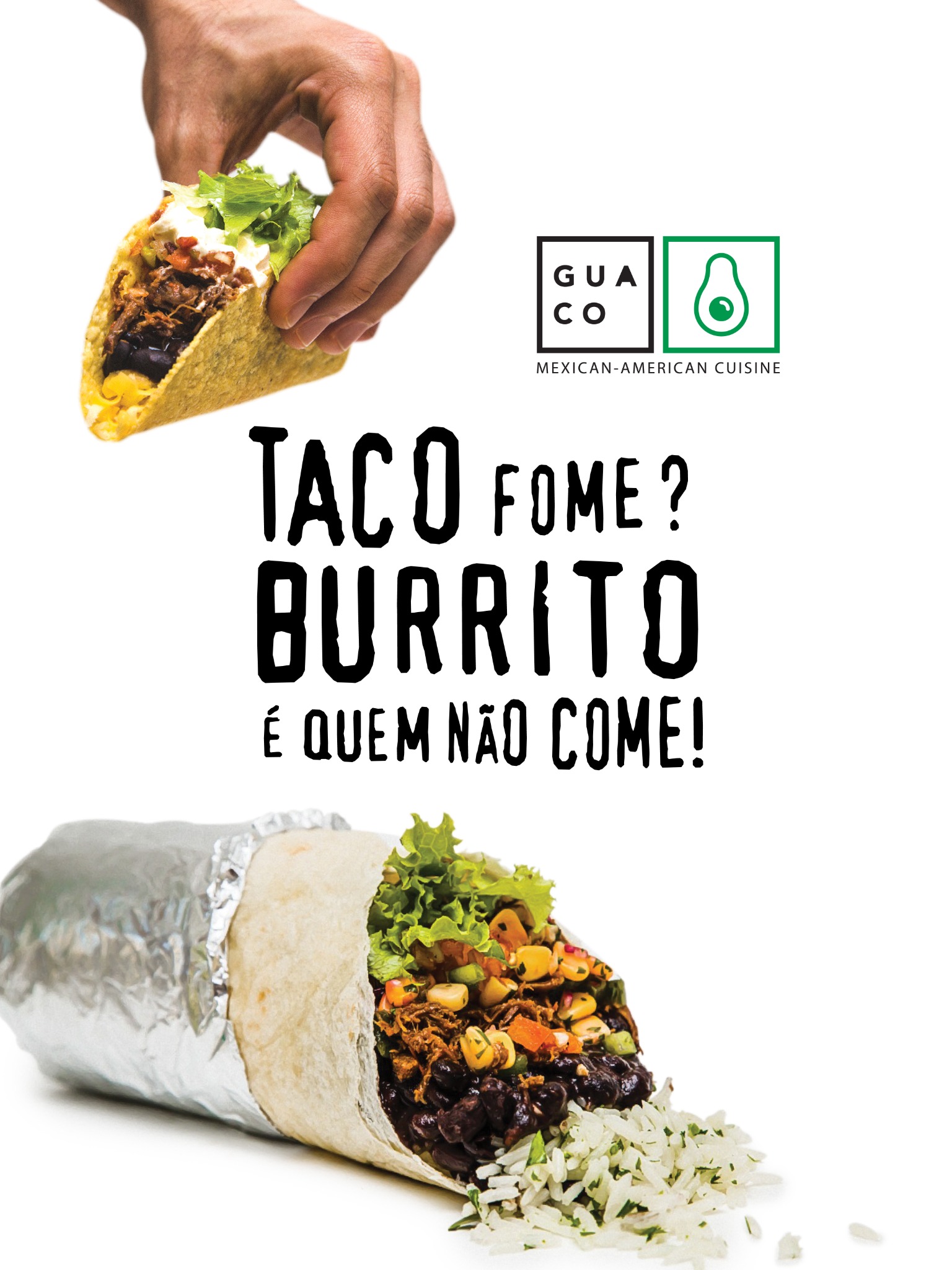 Guaco Fast Casual Facebook ad: Além de Tacos e Burritos, temos Bowls, Saladas…