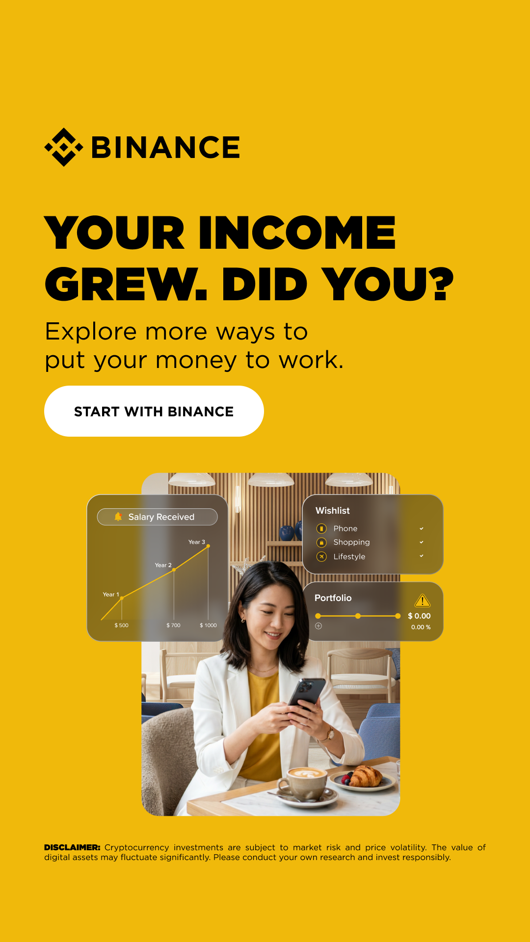 Binance Facebook ad: Start Small with Binance