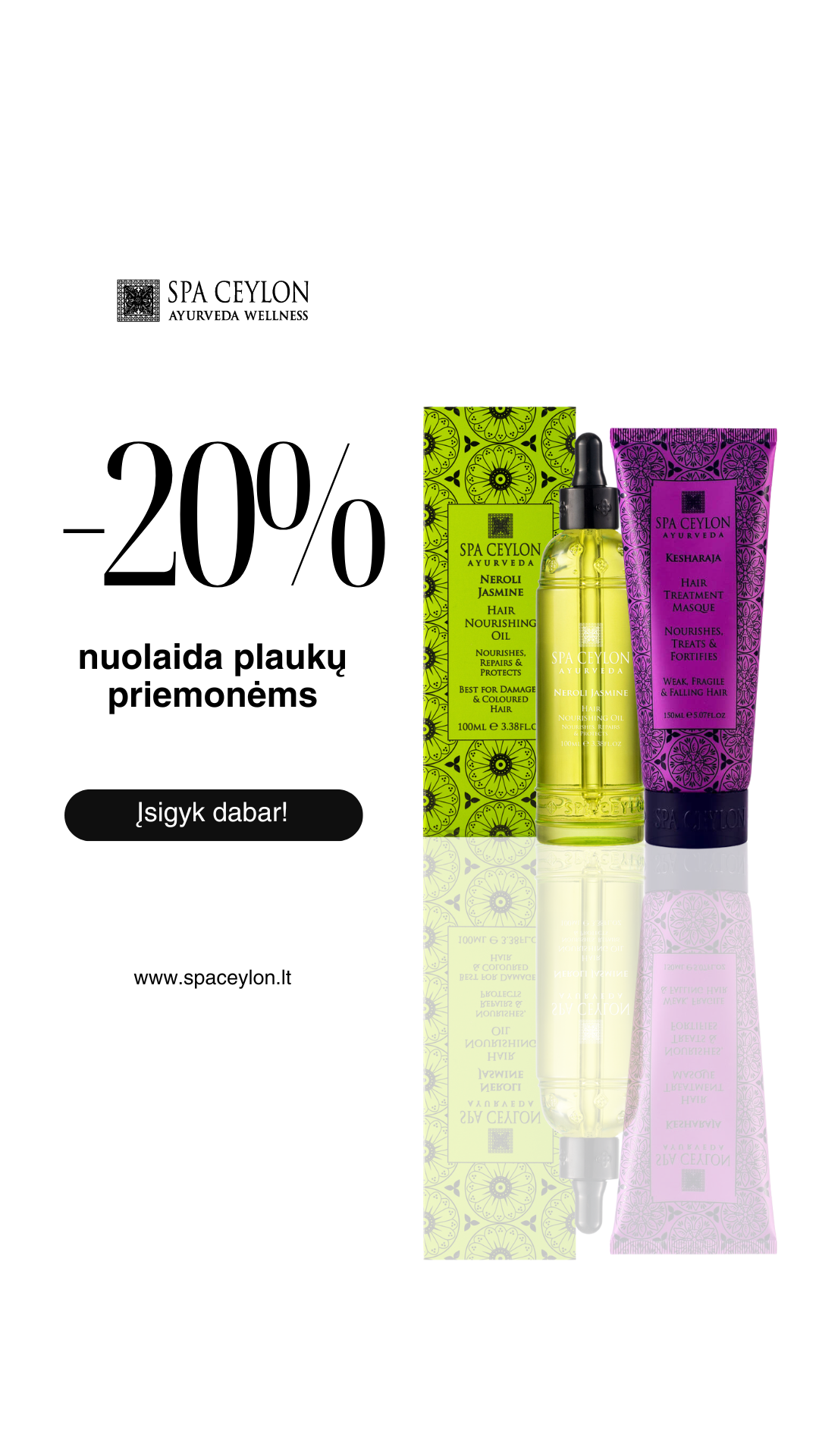 Spa Ceylon Ajurveda Lietuva Facebook ad: Ajurvedos įkvėpti ritualai plaukams.