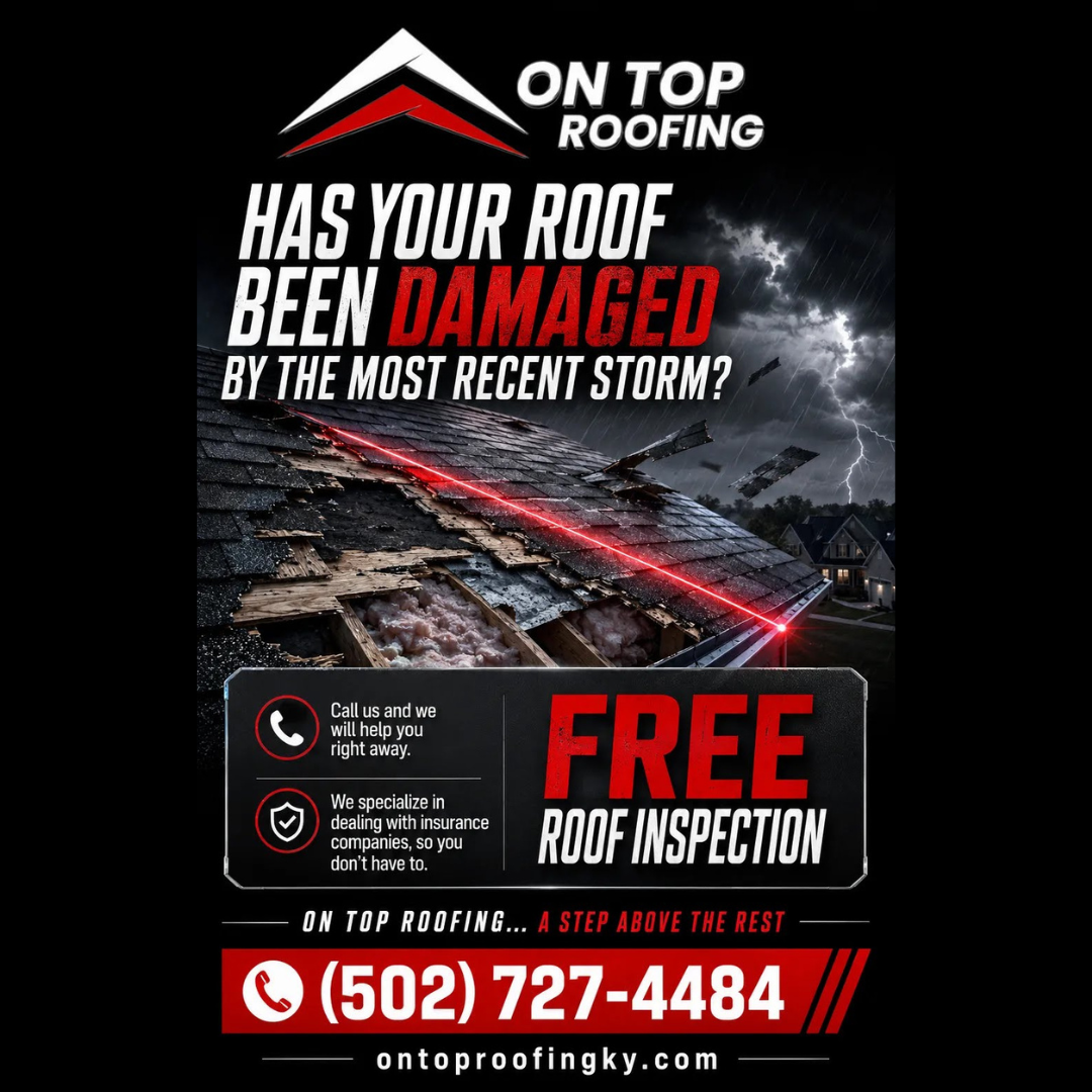 On Top Roofing Facebook ad: Storm Damage? Get a Free Roof Inspection