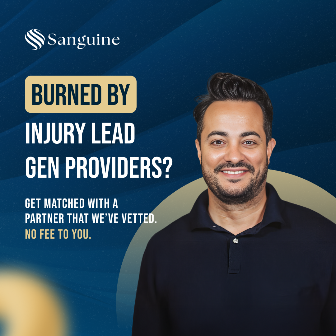 Sanguine Strategic Advisor Facebook ad: Get Matched With a Verified PI Leads Partner