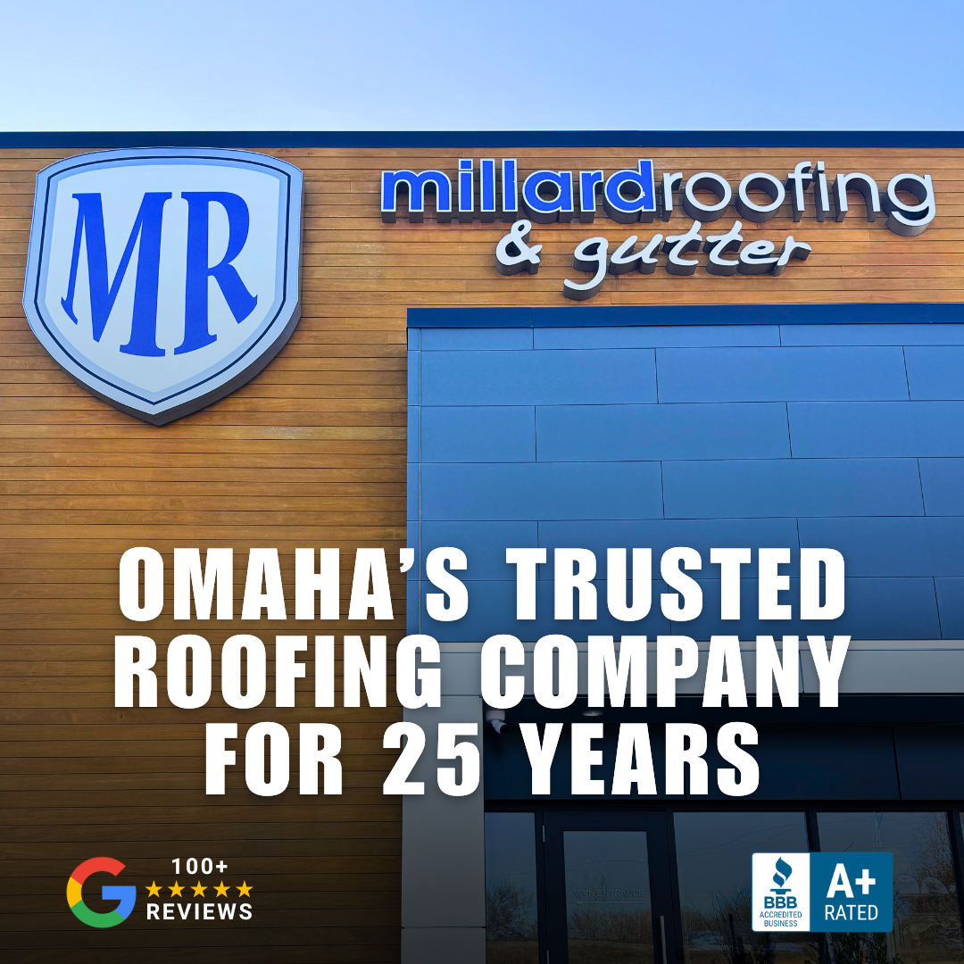 Millard Roofing Facebook ad: Millard Roofing is a local, family-owned BBB A+…