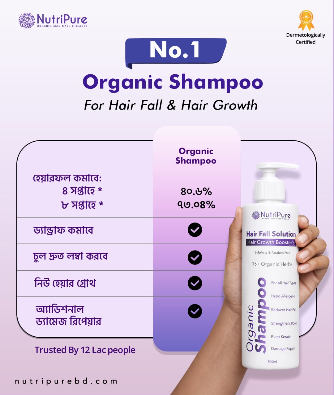 Nutripure Skin Care Bangladesh Facebook ad: No-1 Organic Shampoo Choosen by 12lac People