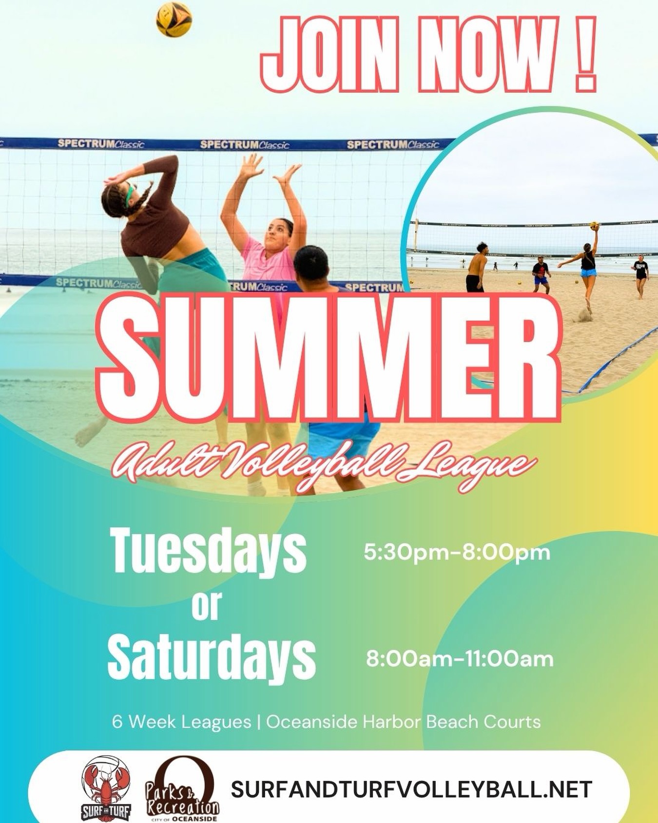 surfandturfvc Facebook ad: Summer beach volleyball leagues are open.