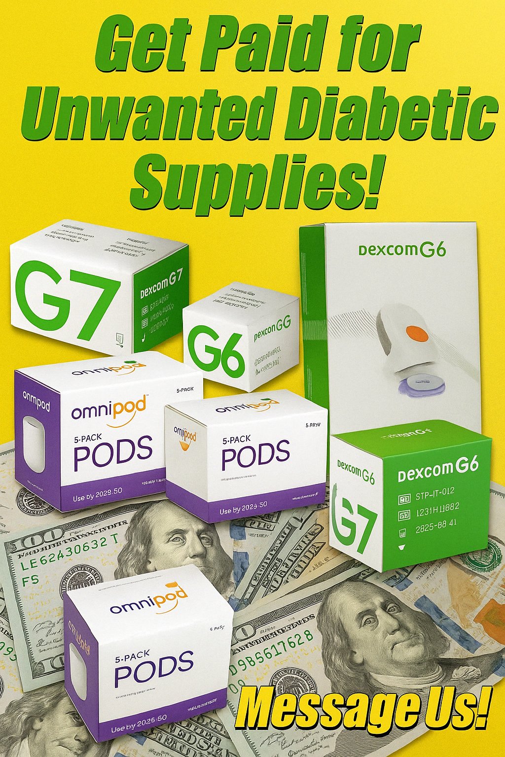 Get Paid Today For Your Diabetic Supplies Facebook ad: Instant Cash For Your Unused Supplies