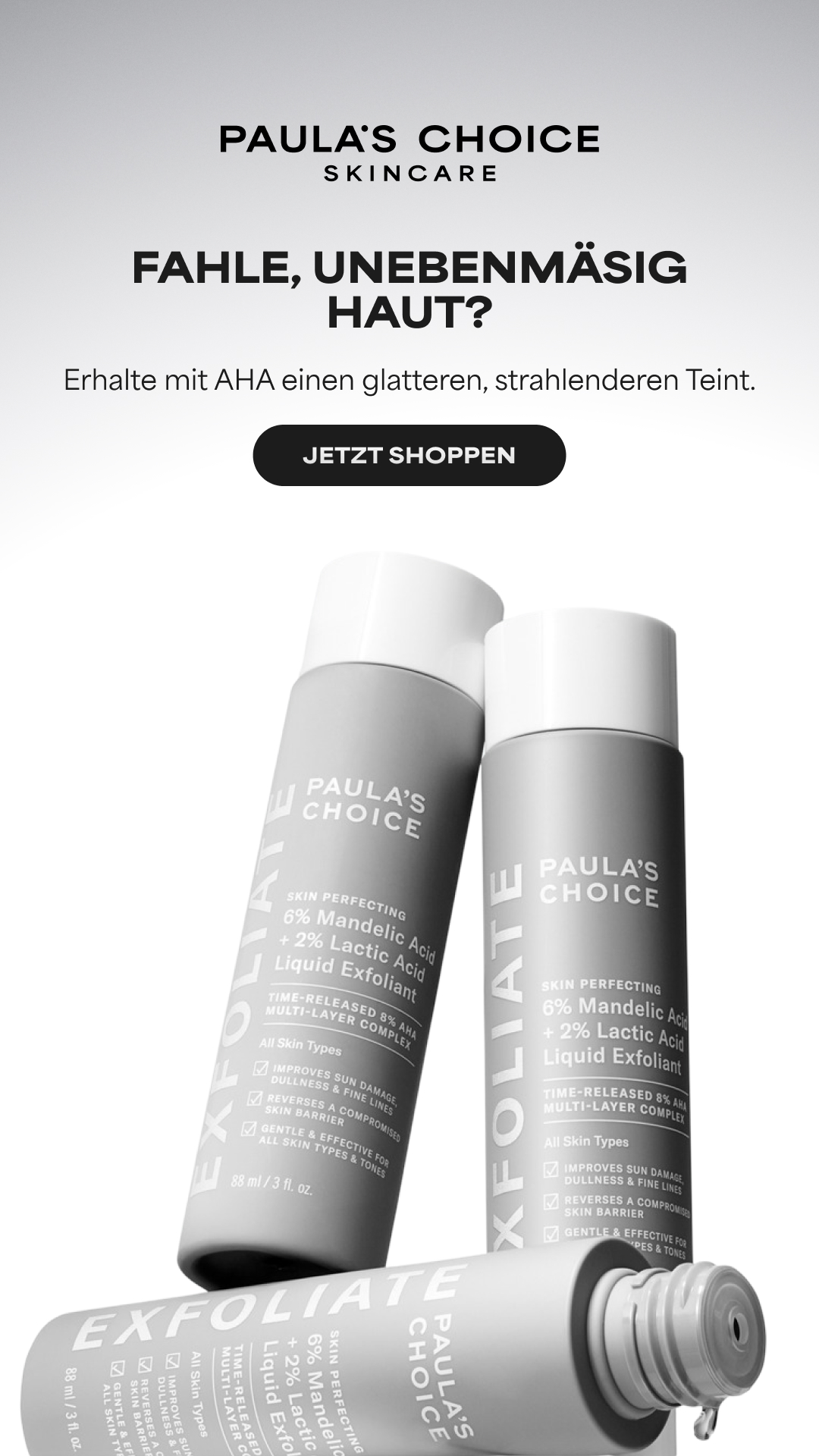 Paula's Choice Facebook ad: Glattere Haut beginnt hier