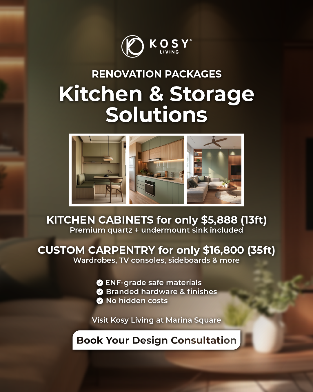 Kosy Living Singapore Facebook ad: Kitchen & Carpentry Package