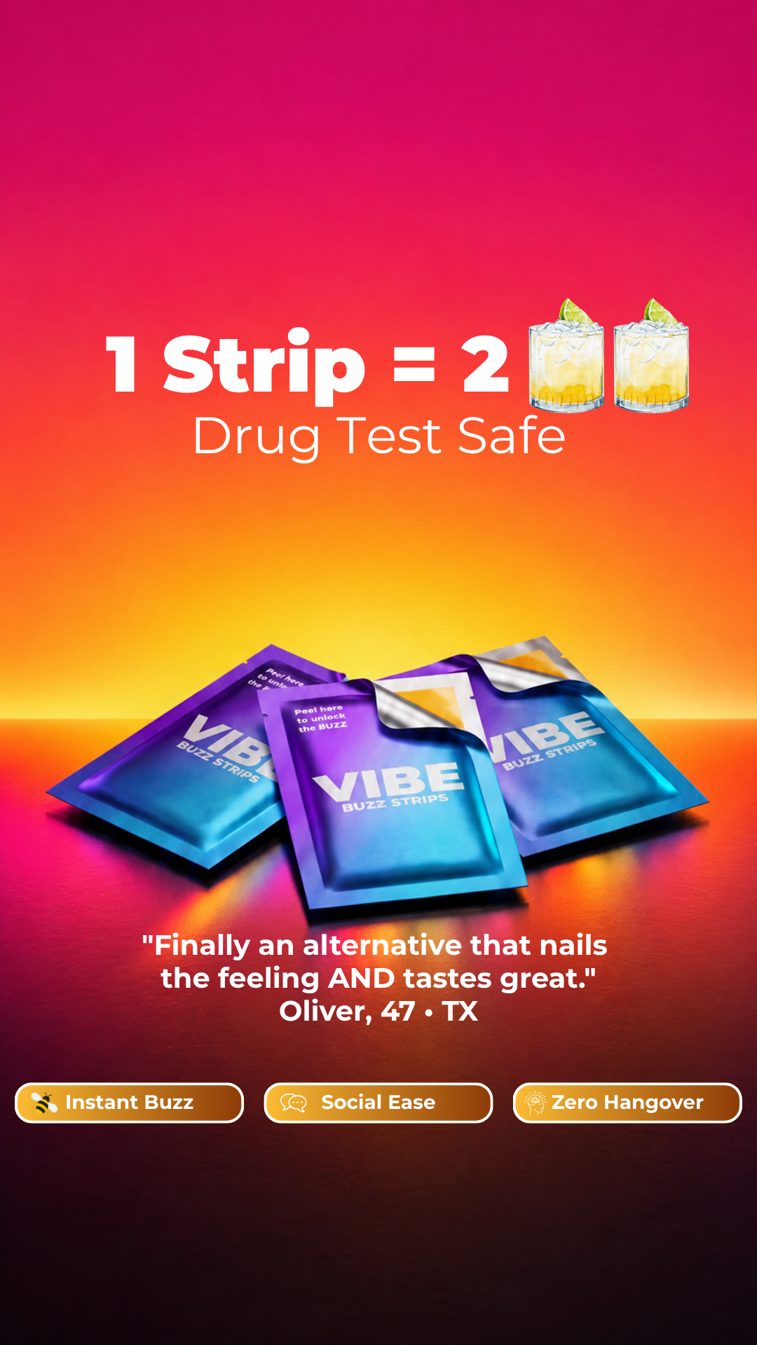 Vibestrips Facebook ad: Keep The Buzz, Ditch The Alcohol