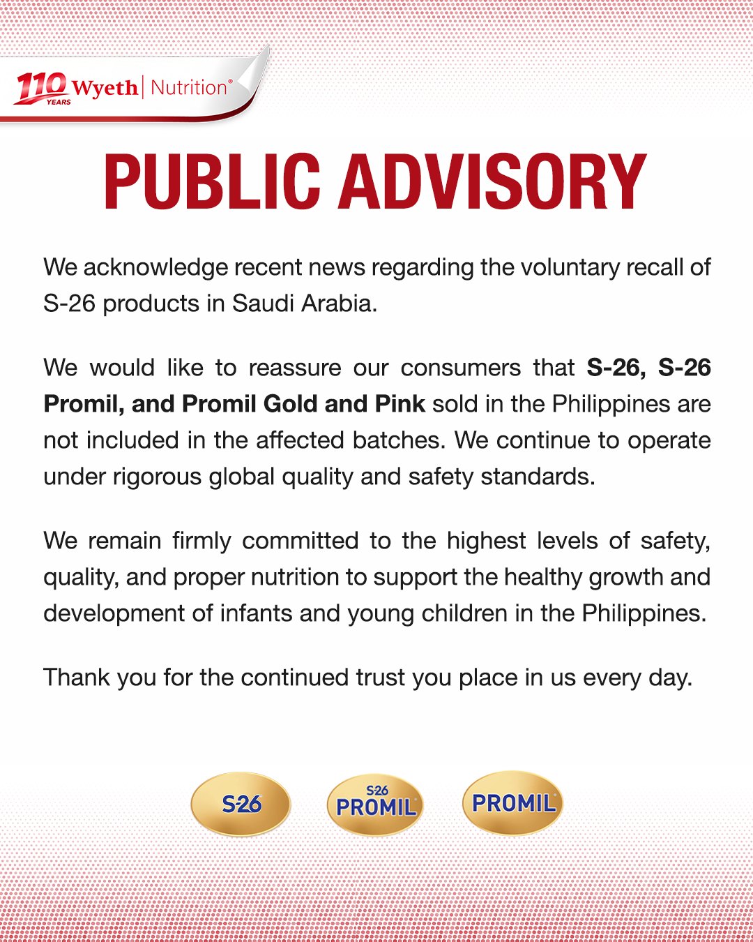 Promil Facebook ad: Following reports of a product recall in Saudi…