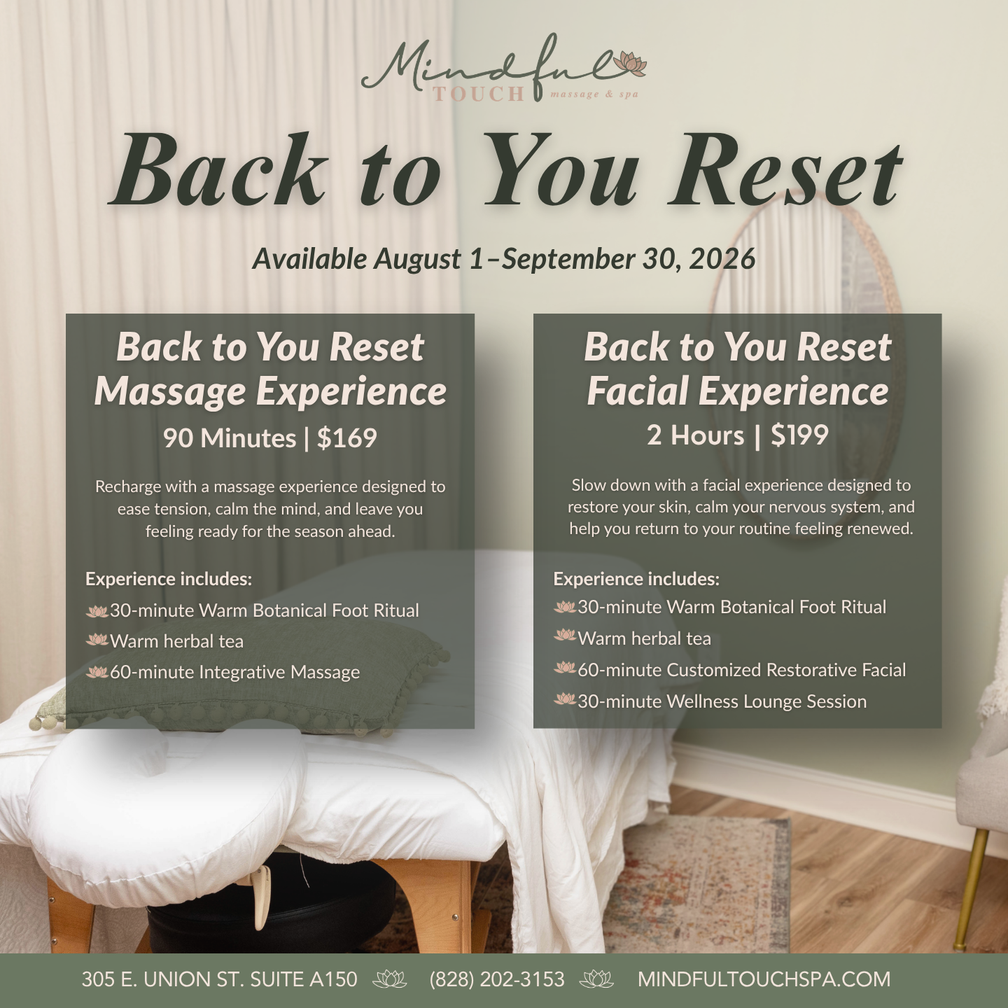 Mindful Touch Massage & Spa Facebook ad: Back to You Reset