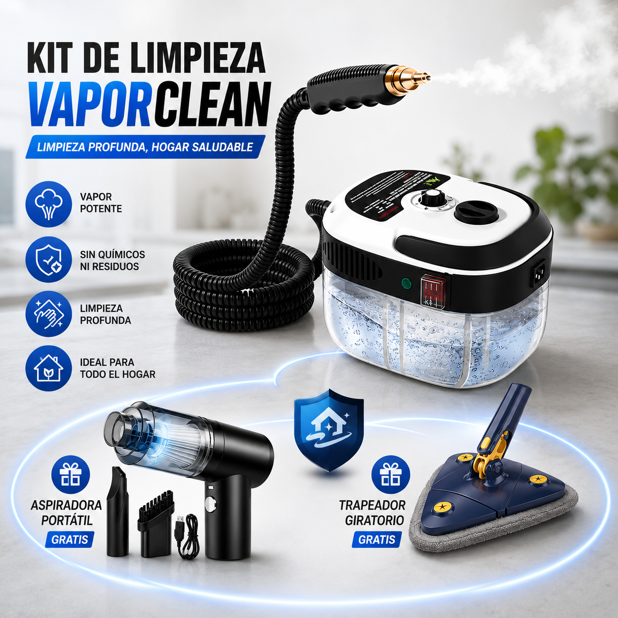 Elbodegongye. Facebook ad: Lleva GRATIS 1 Aspiradora Portatil + 1 Trapeador