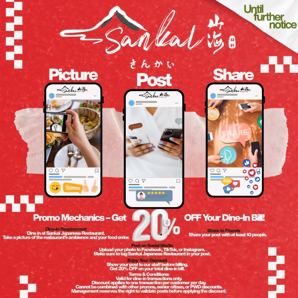 Sankai Japanese Restaurant Facebook ad: WE OFFER QUALITY FOOD, AFFORDABLE PRICE, BEAUTIFUL AMBIANCE…