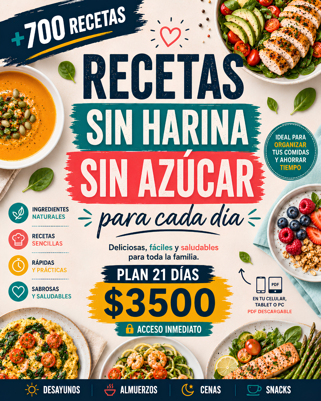 Plan Recetas Saludables Facebook ad: +700 Recetas por Solo $3.500
