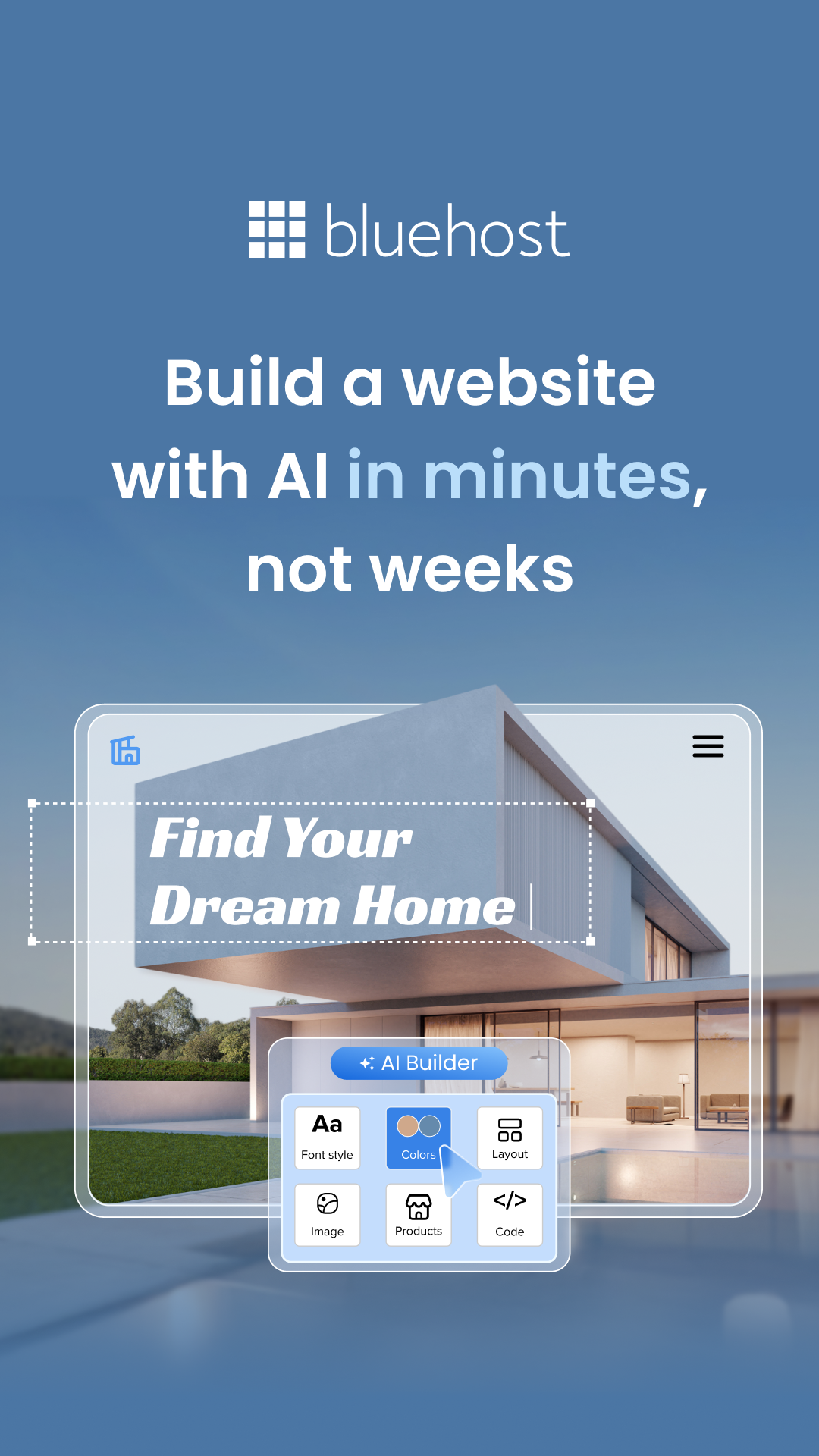 Bluehost Facebook ad: Build a Custom Website Today