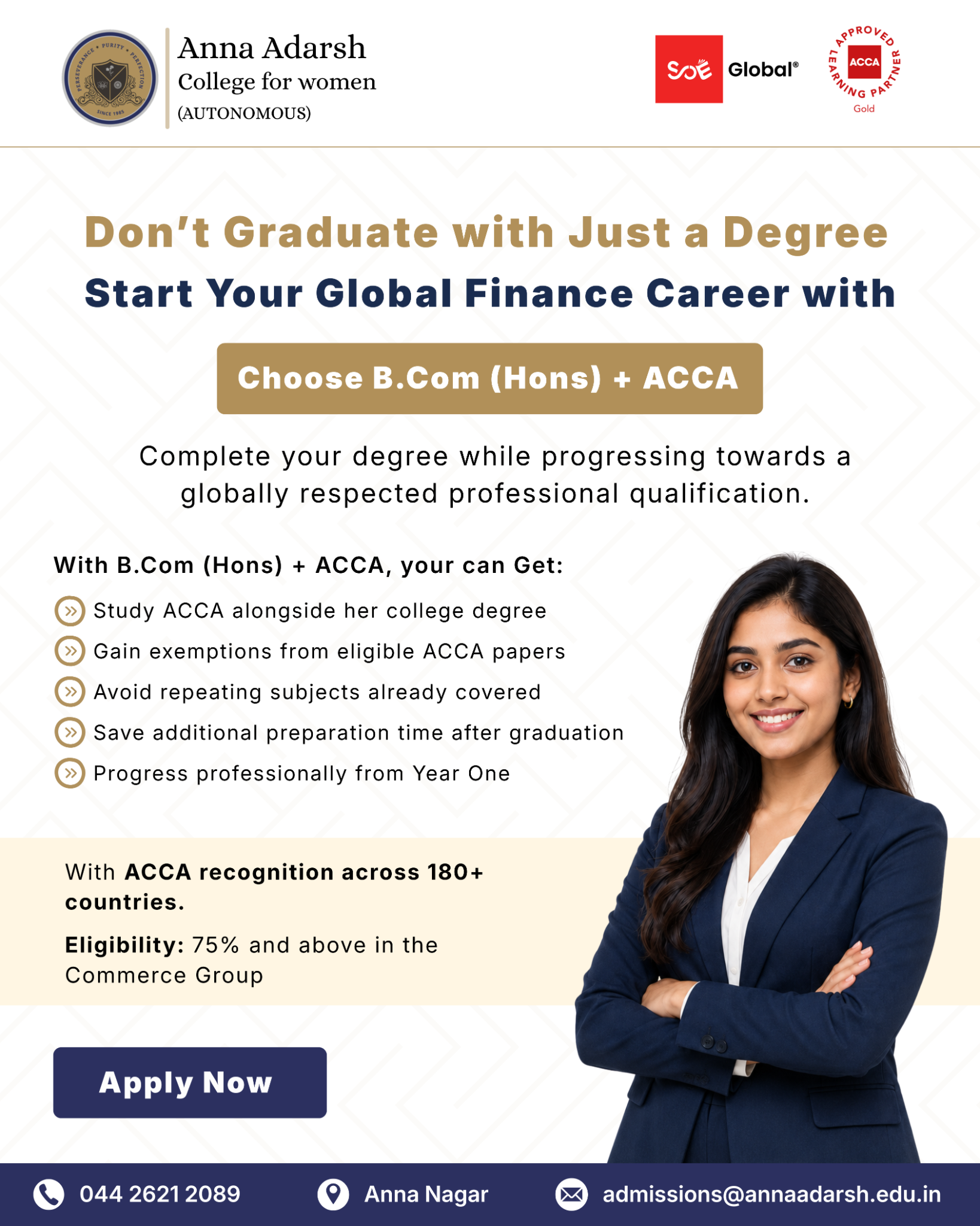 Anna Adarsh College For Women Facebook ad: Own Two Career Advantages