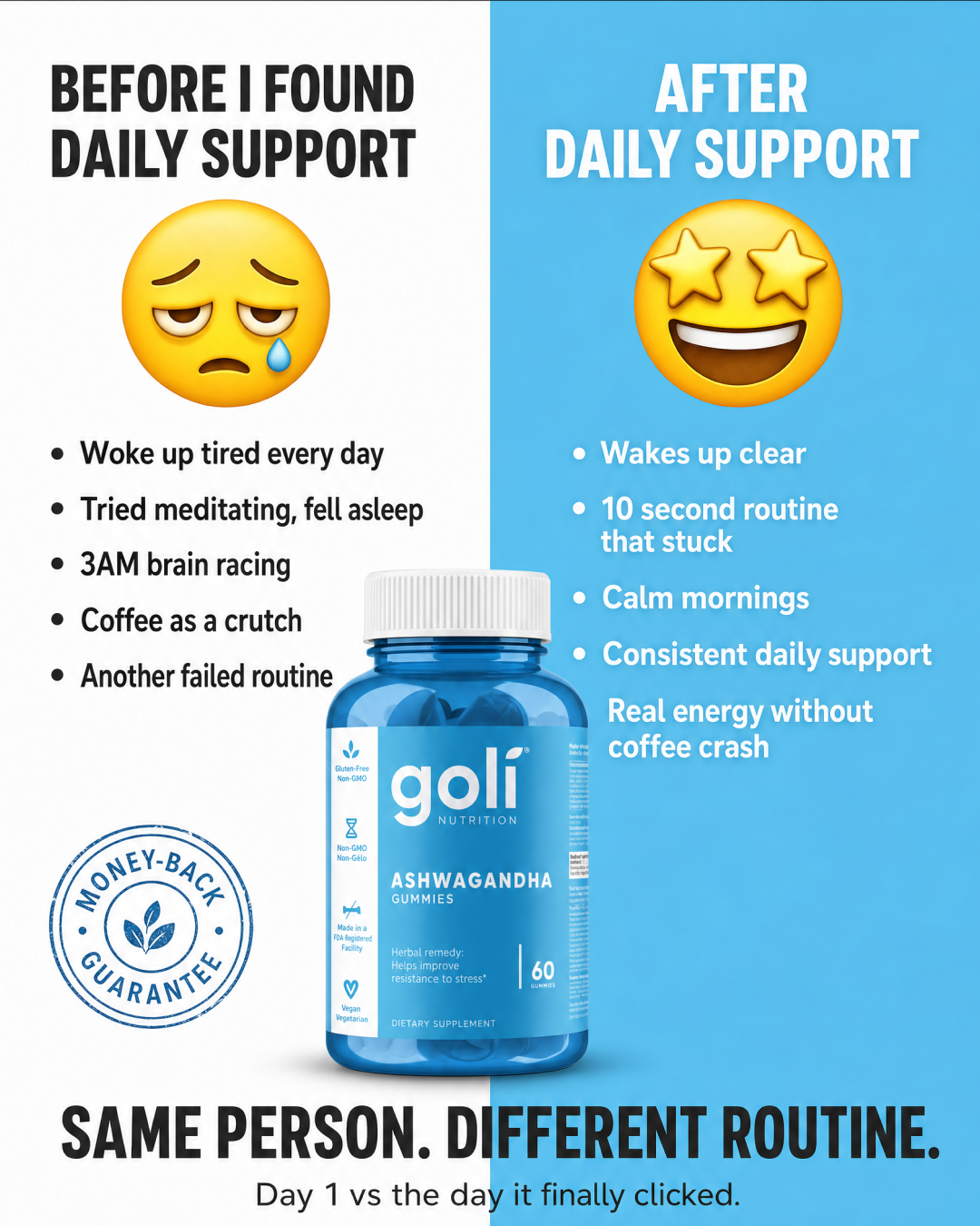 Goli Facebook ad: Meditated. Still Stressed.