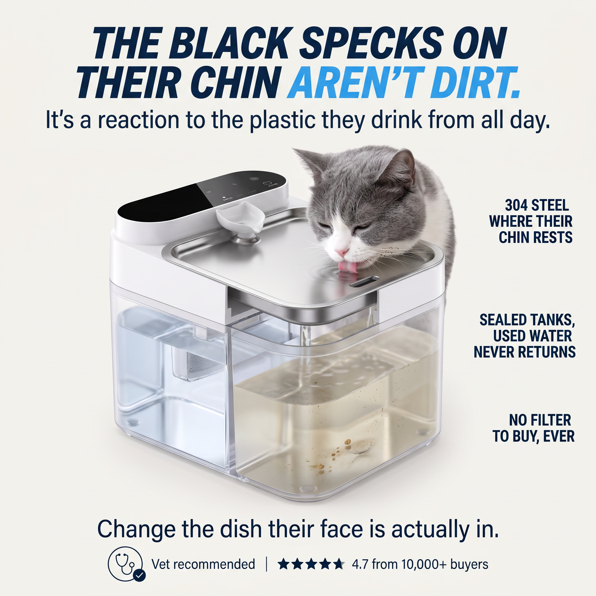 PureStream Facebook ad: Cat Acne Starts In The Water Bowl