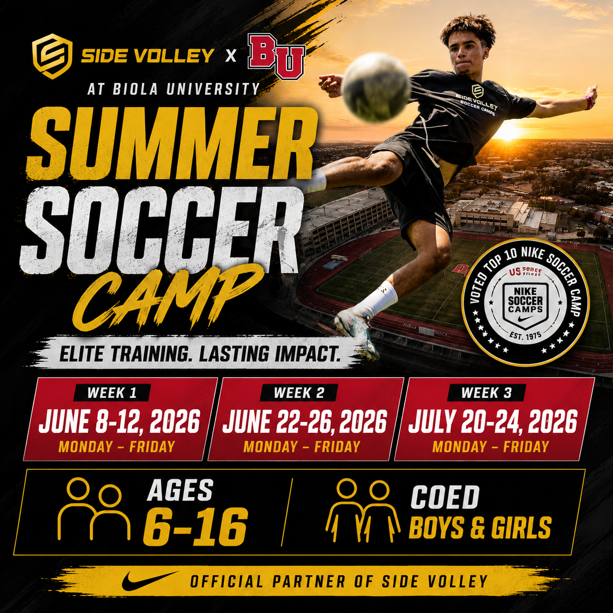 Side Volley Soccer Camps Facebook ad from May 13, 2026