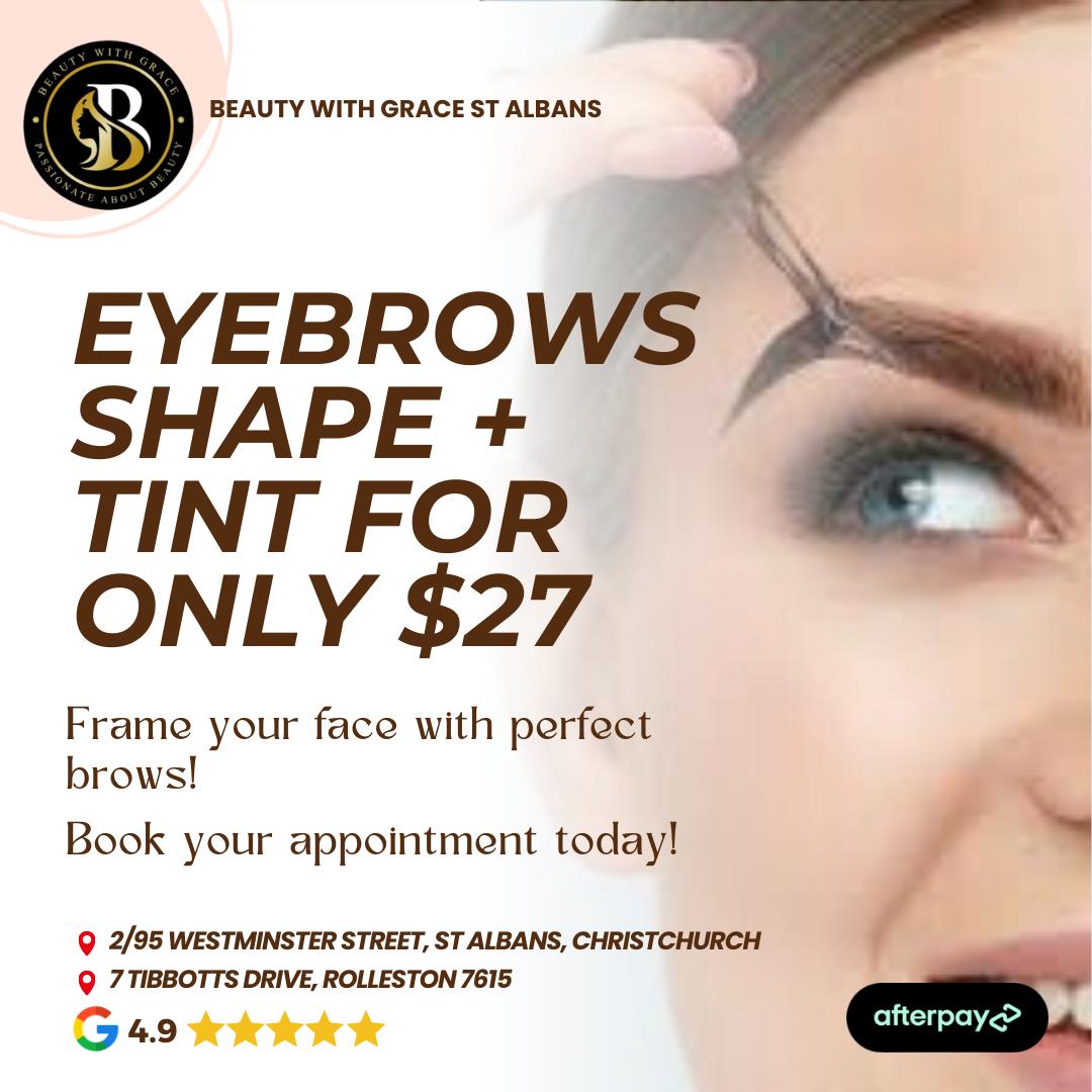 Beauty with grace st Albans Facebook ad: $27 Eyebrow Shape & Tint