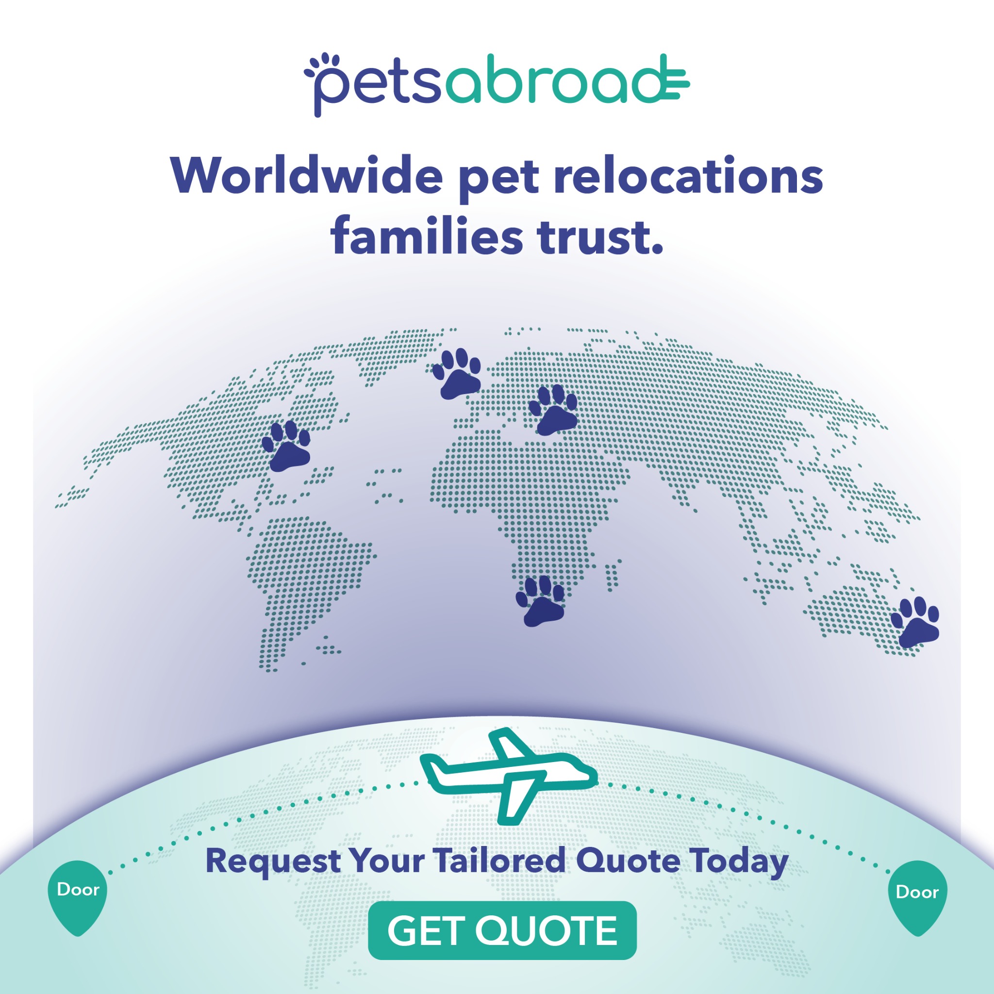 Pets Abroad UK Facebook ad: Worldwide pet relocations families trust.
