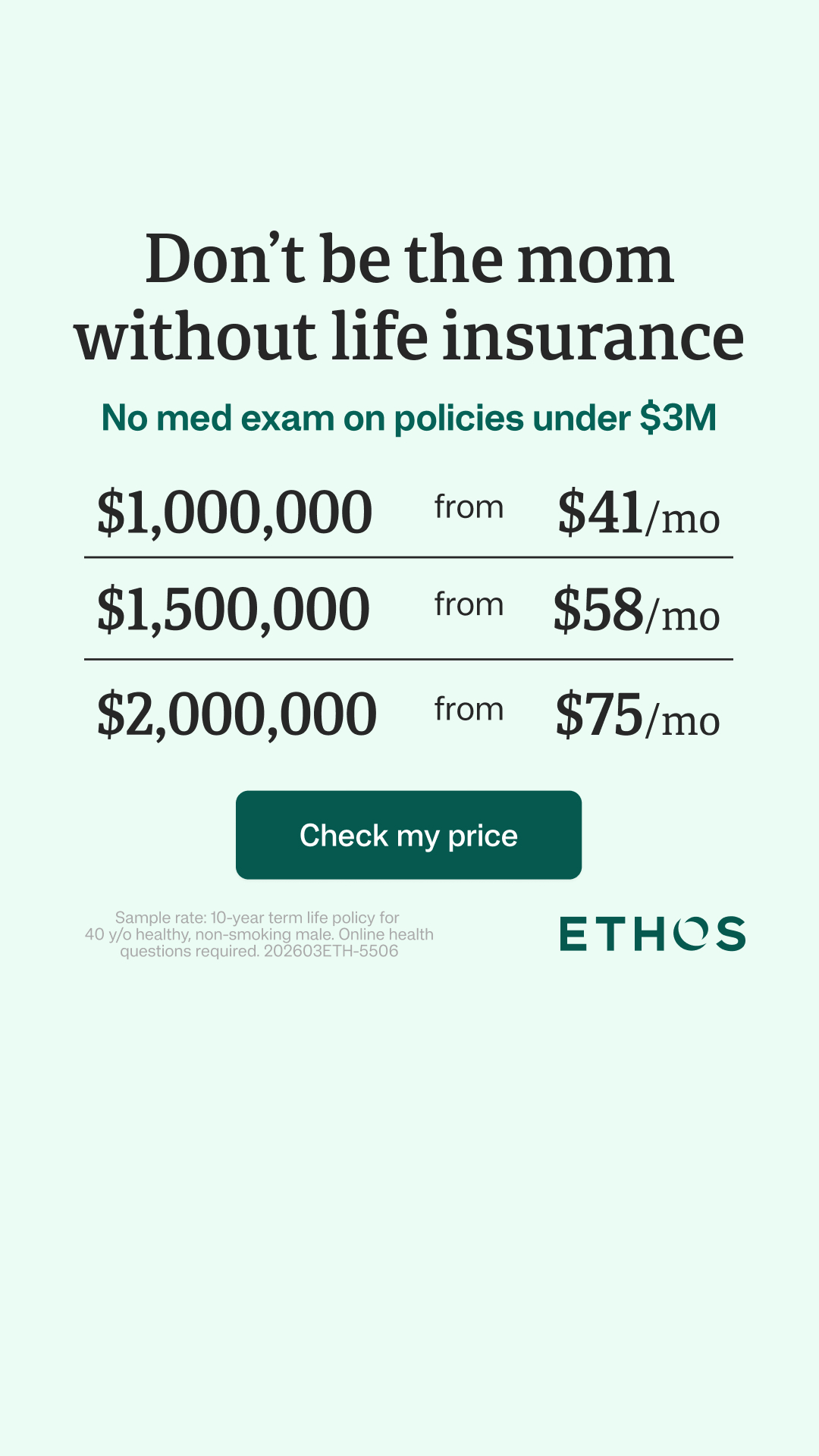 Ethos Facebook ad
